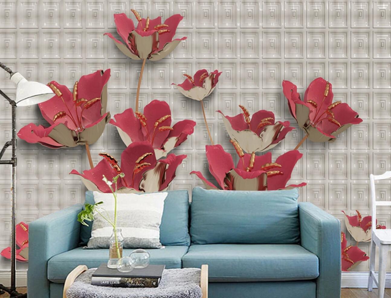 3D Red Peony WC2078 Wall Murals