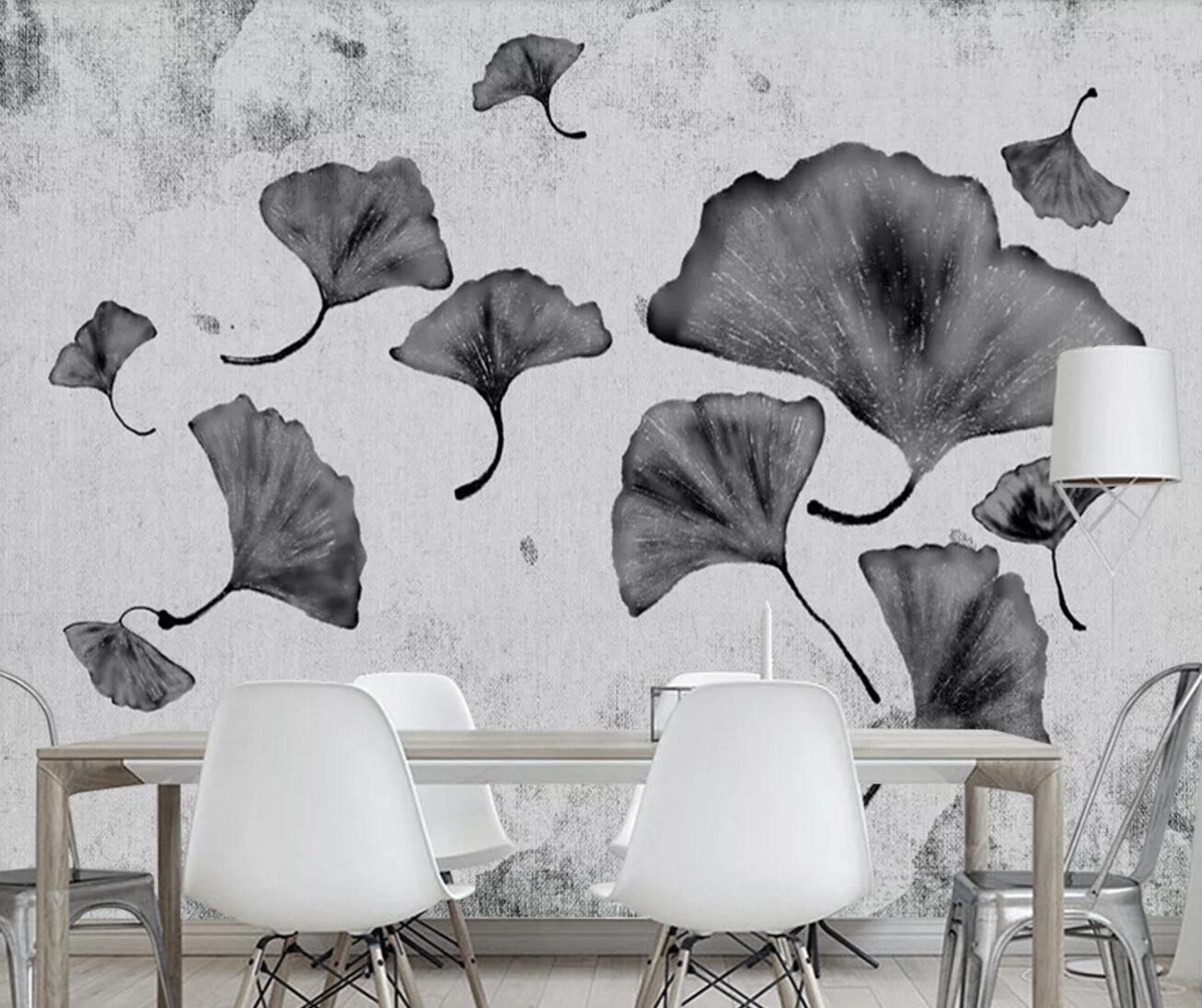 3D Black Leaves WC1172 Wall Murals