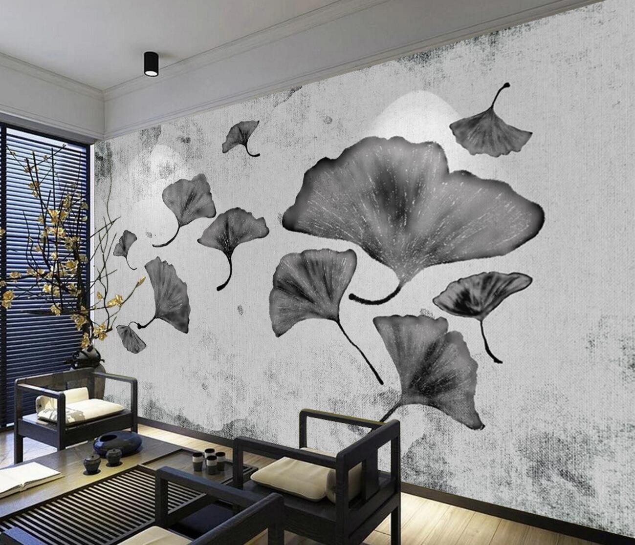 3D Black Leaves WC1172 Wall Murals