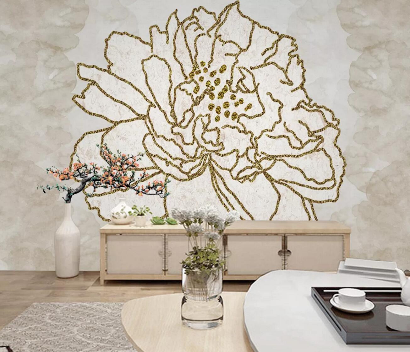 3D Golden Thread Flower WC1164 Wall Murals