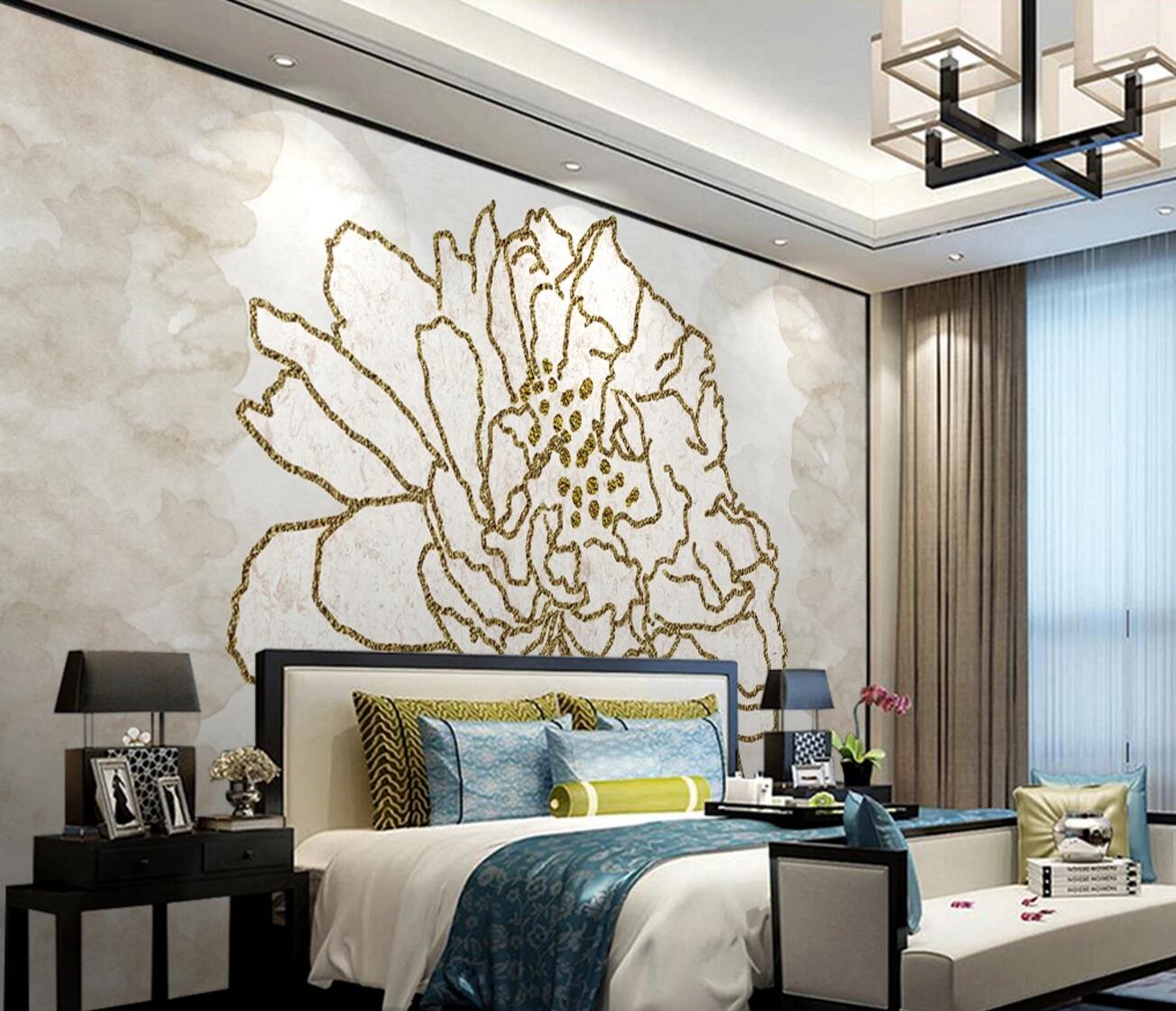 3D Golden Thread Flower WC1164 Wall Murals