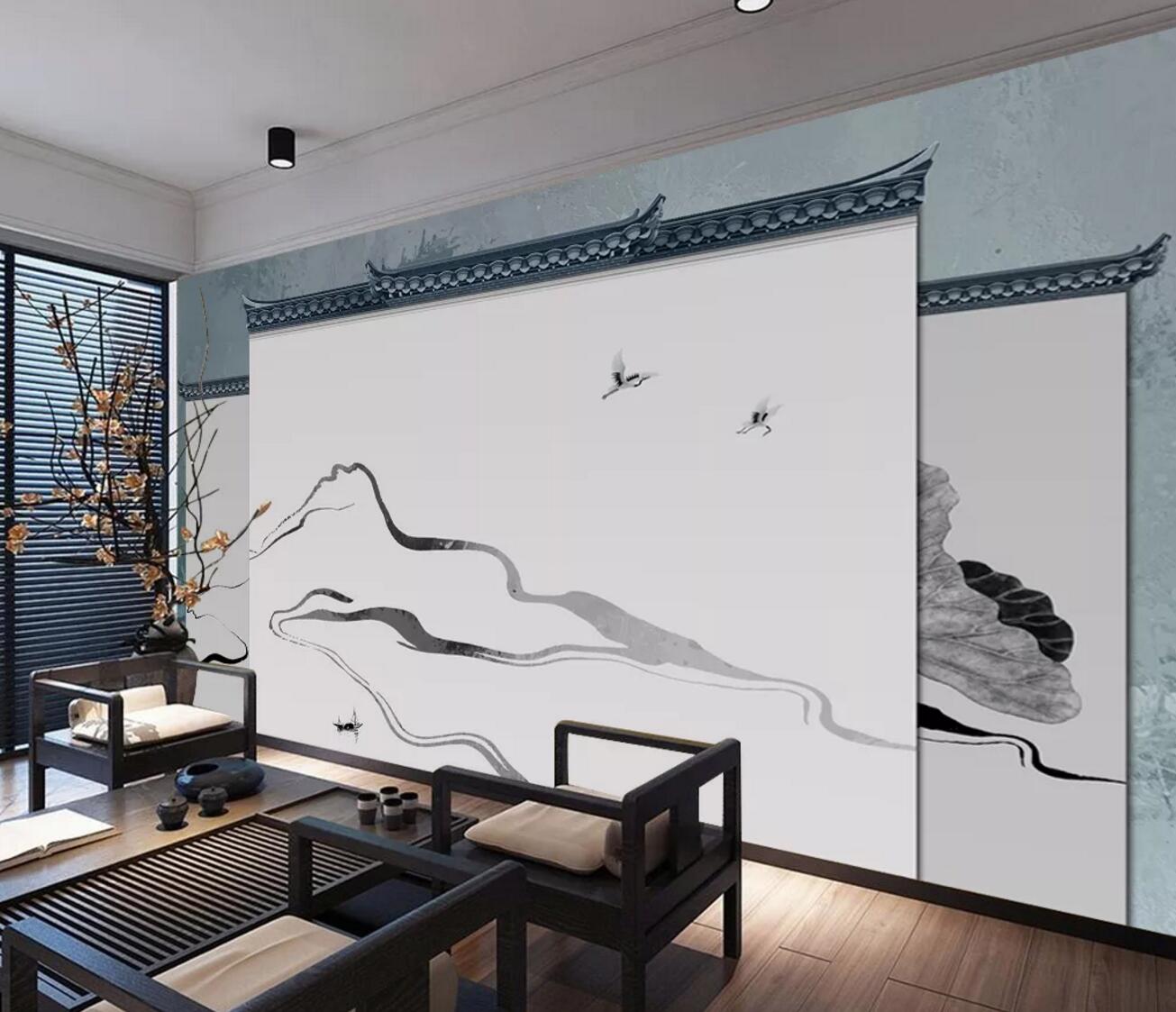 3D White Crane Ship WC687 Wall Murals