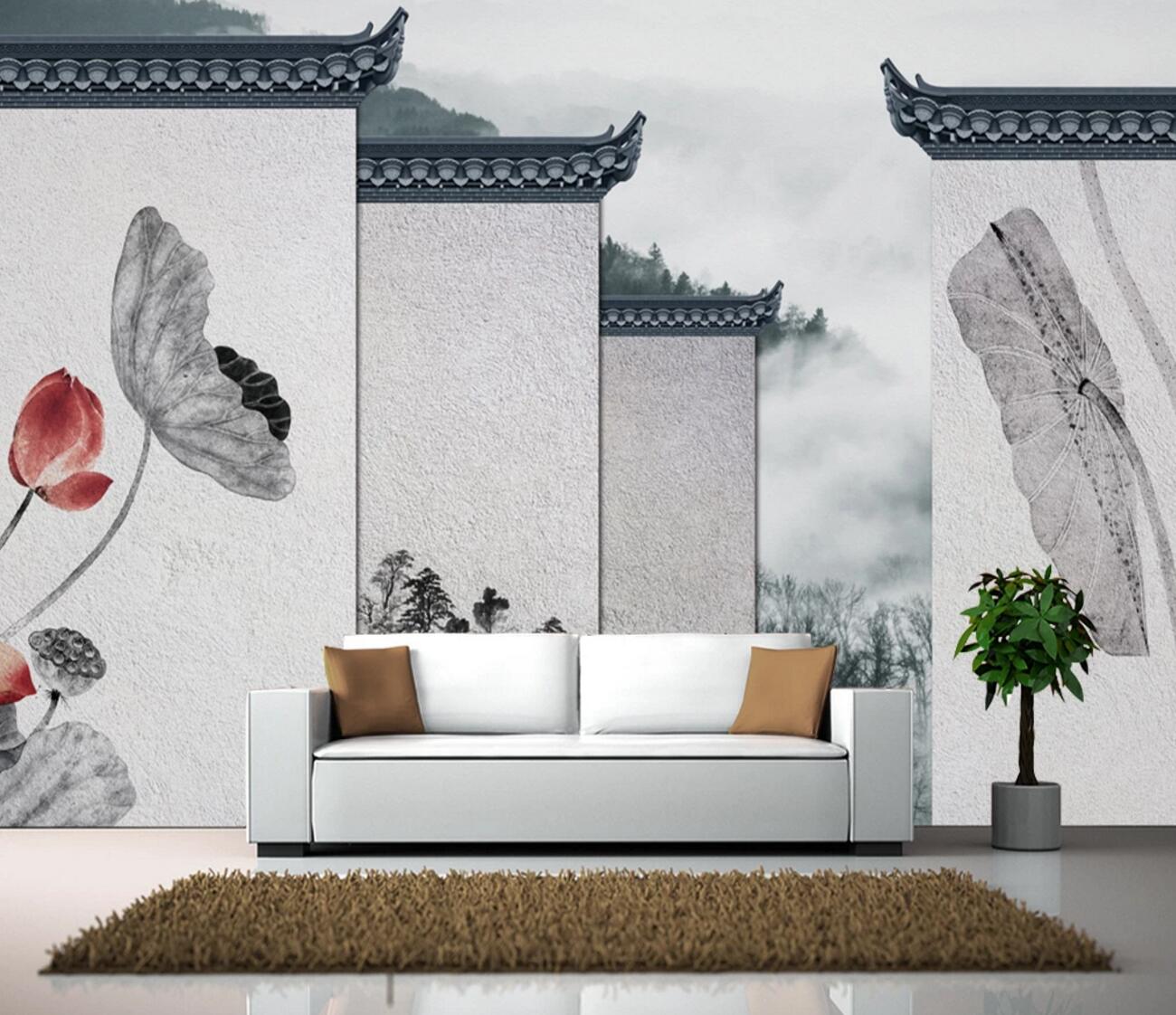 3D Lotus Leaf Wall WC686 Wall Murals