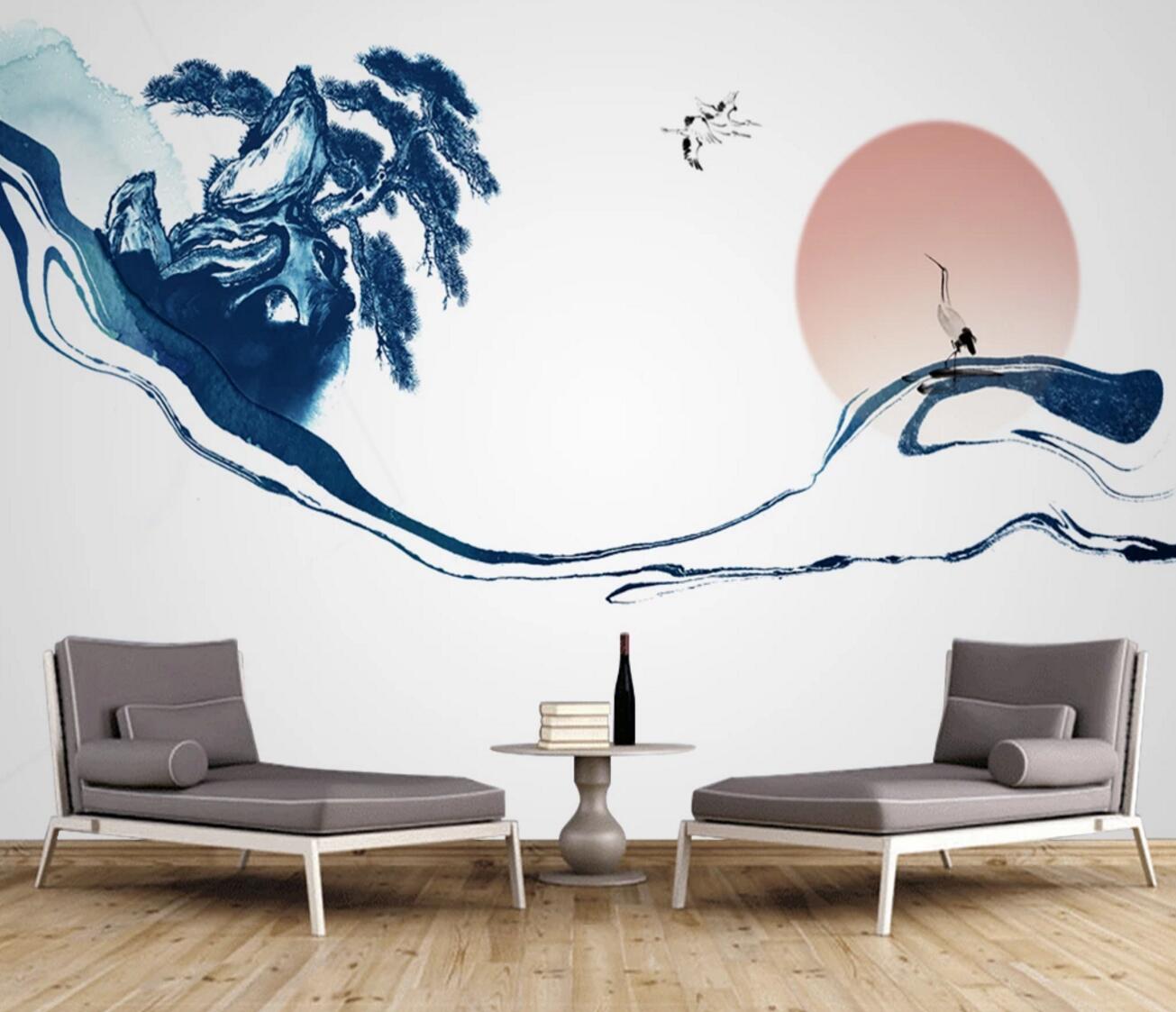 3D Crane Tree WC666 Wall Murals