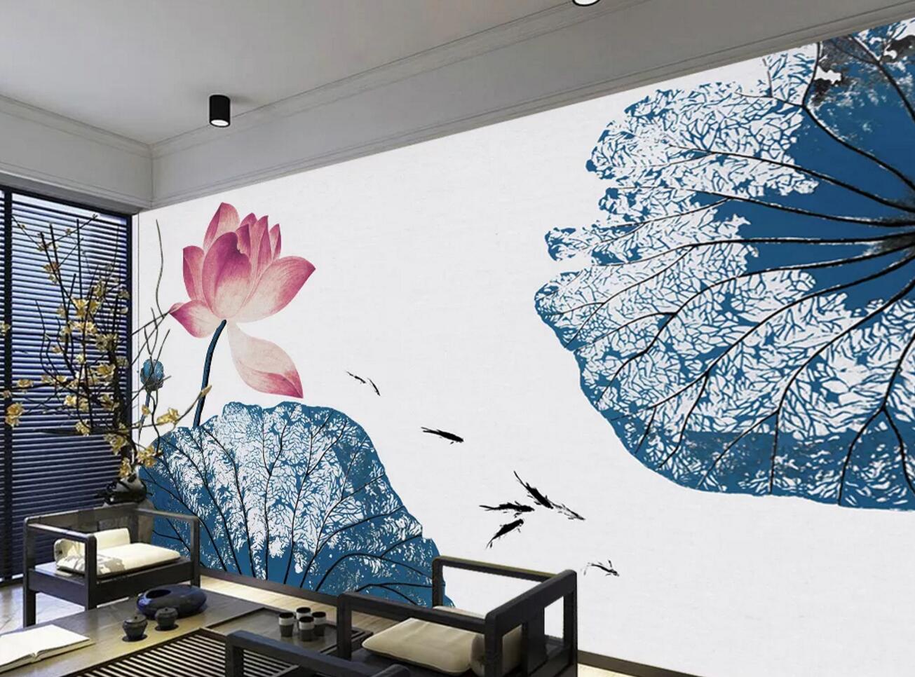 3D Fish Lotus WC655 Wall Murals