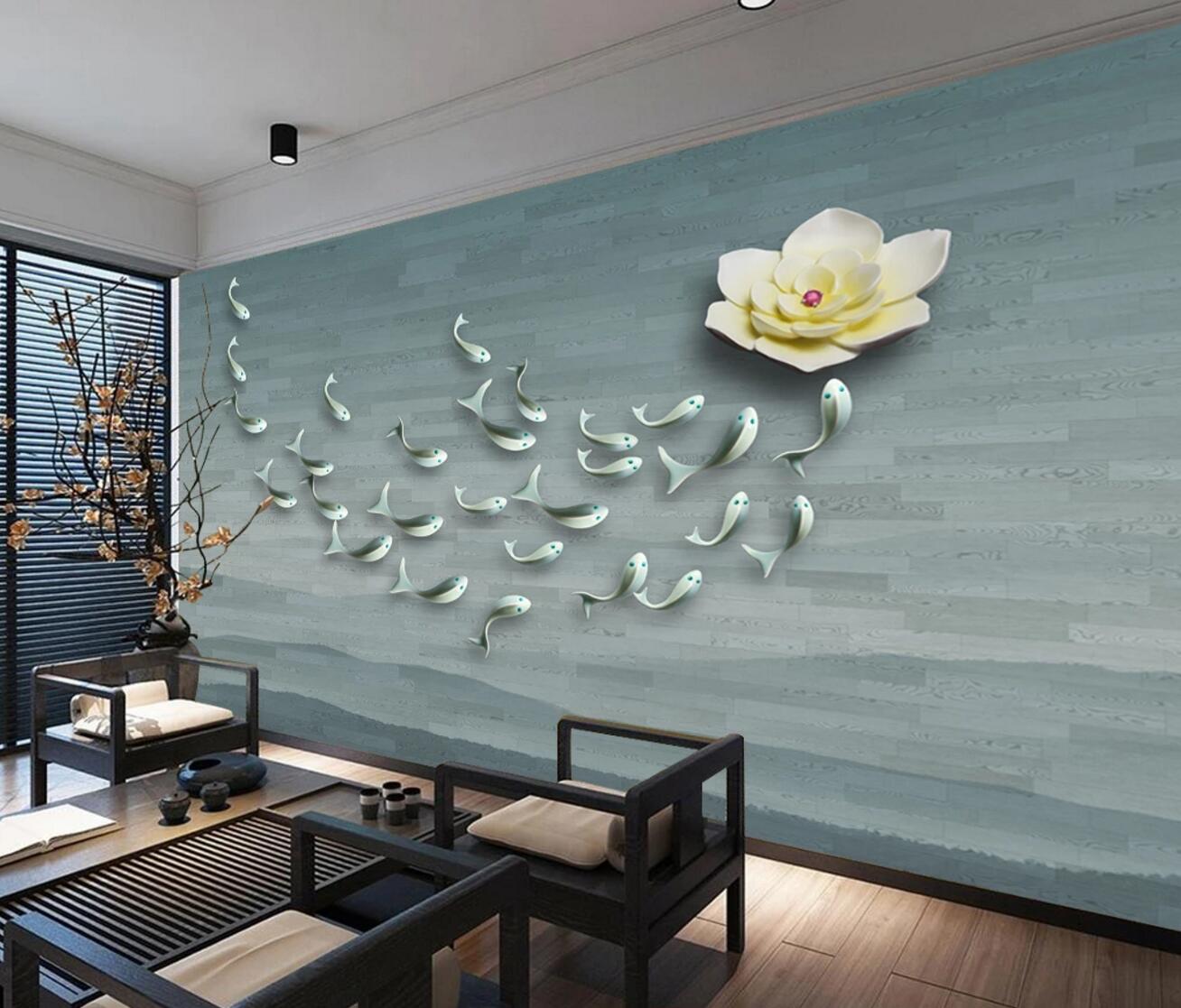 3D Lotus Fish WC548 Wall Murals