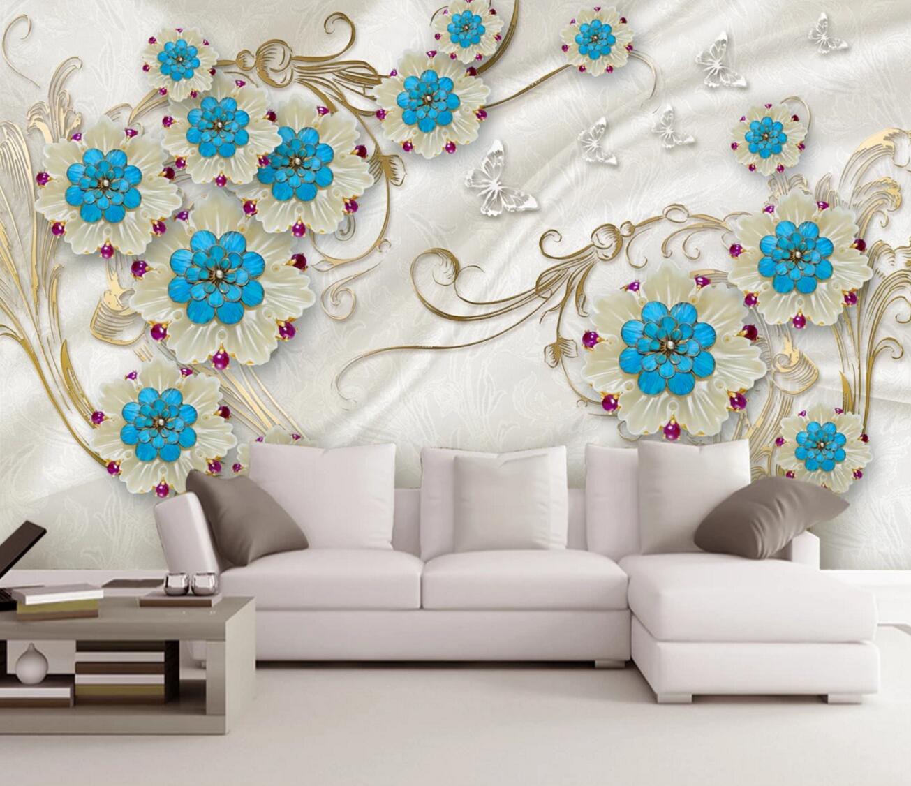 3D Blue Flower Jewelry WC267 Wall Murals