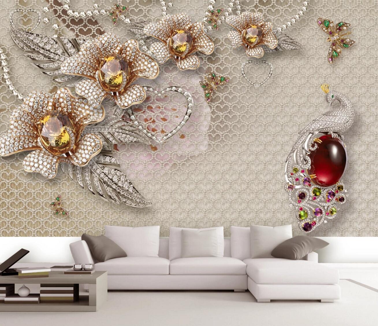 3D Diamond Peacock WC253 Wall Murals