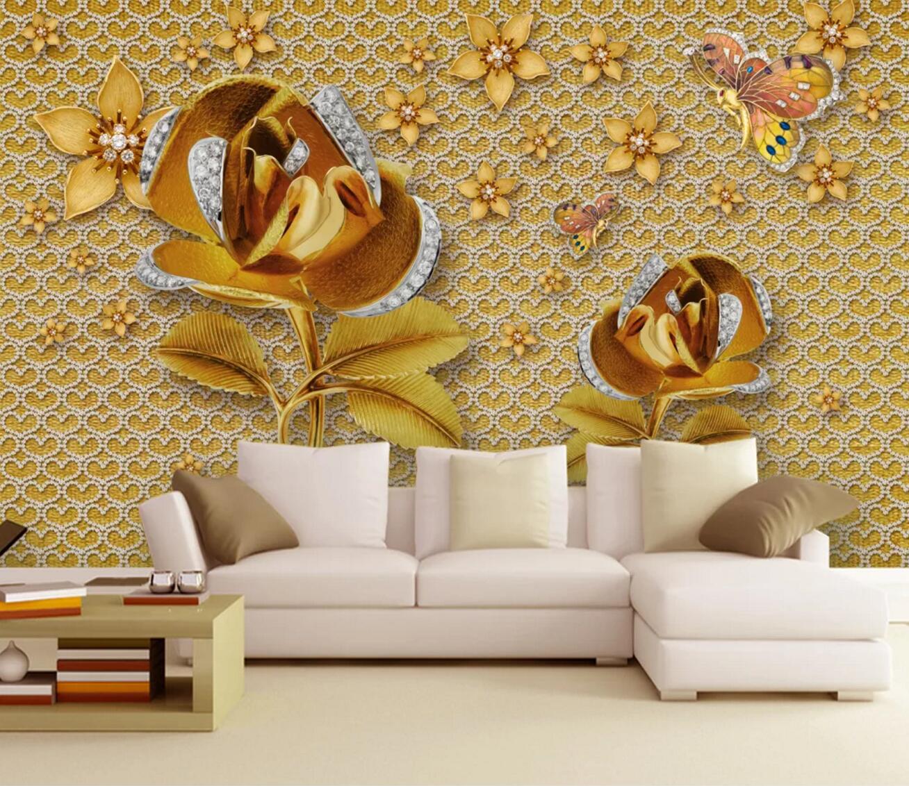 3D Yellow Flower Pearl WC248 Wall Murals