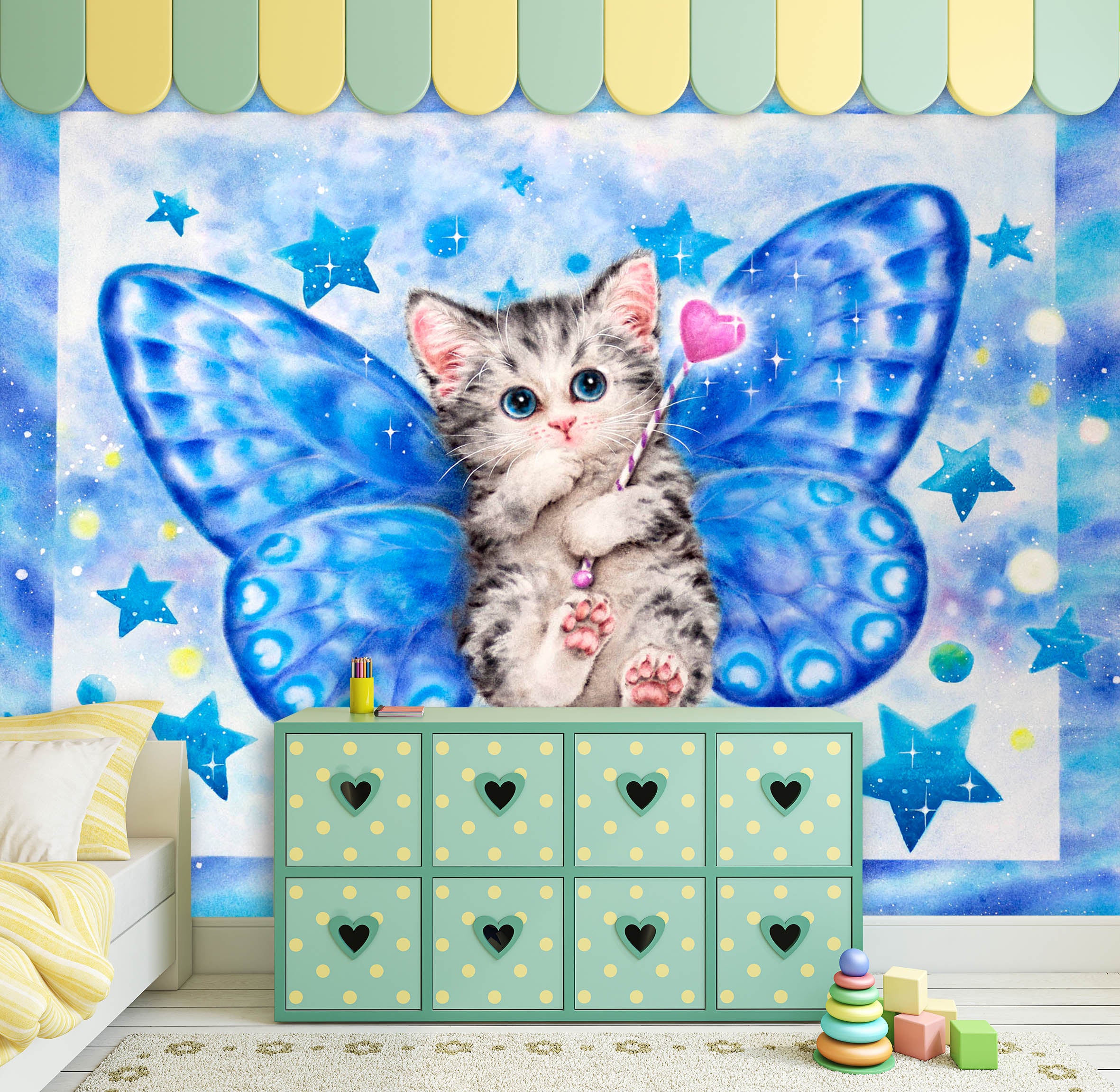 3D Blue Butterfly Cat 5511 Kayomi Harai Wall Mural Wall Murals