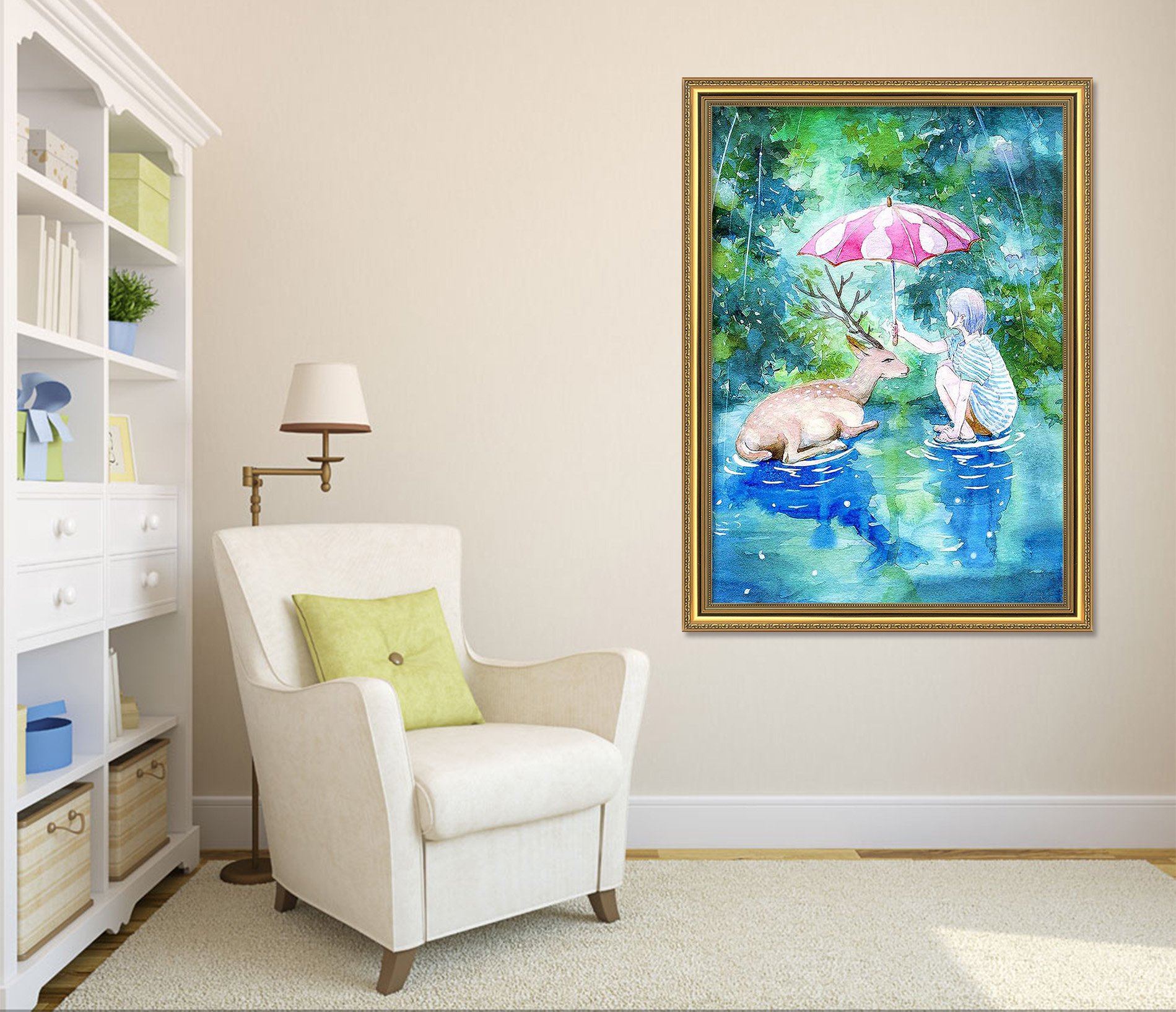 3D Umbrella Rain 099 Fake Framed Print Painting Wallpaper AJ Creativity Home 