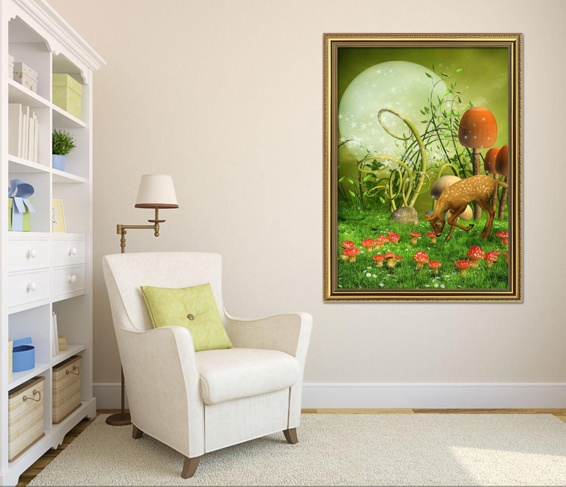 3D Fawn Mushrooms 048 Fake Framed Print Painting Wallpaper AJ Creativity Home 