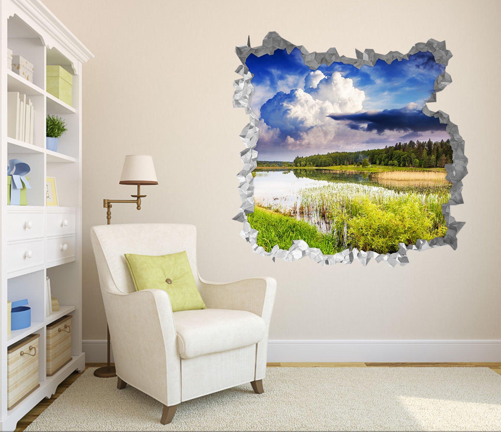 3D Lake Scenery 204 Broken Wall Murals Wallpaper AJ Wallpaper 