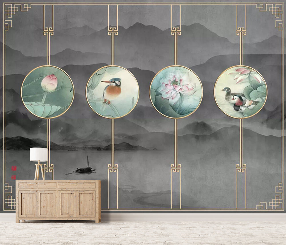 3D Lotus Duck WC449 Wall Murals