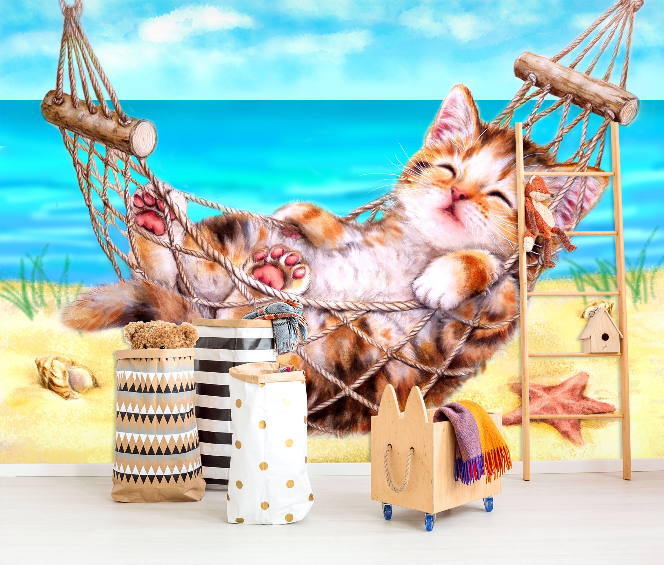 3D Beach Cat 5408 Kayomi Harai Wall Mural Wall Murals