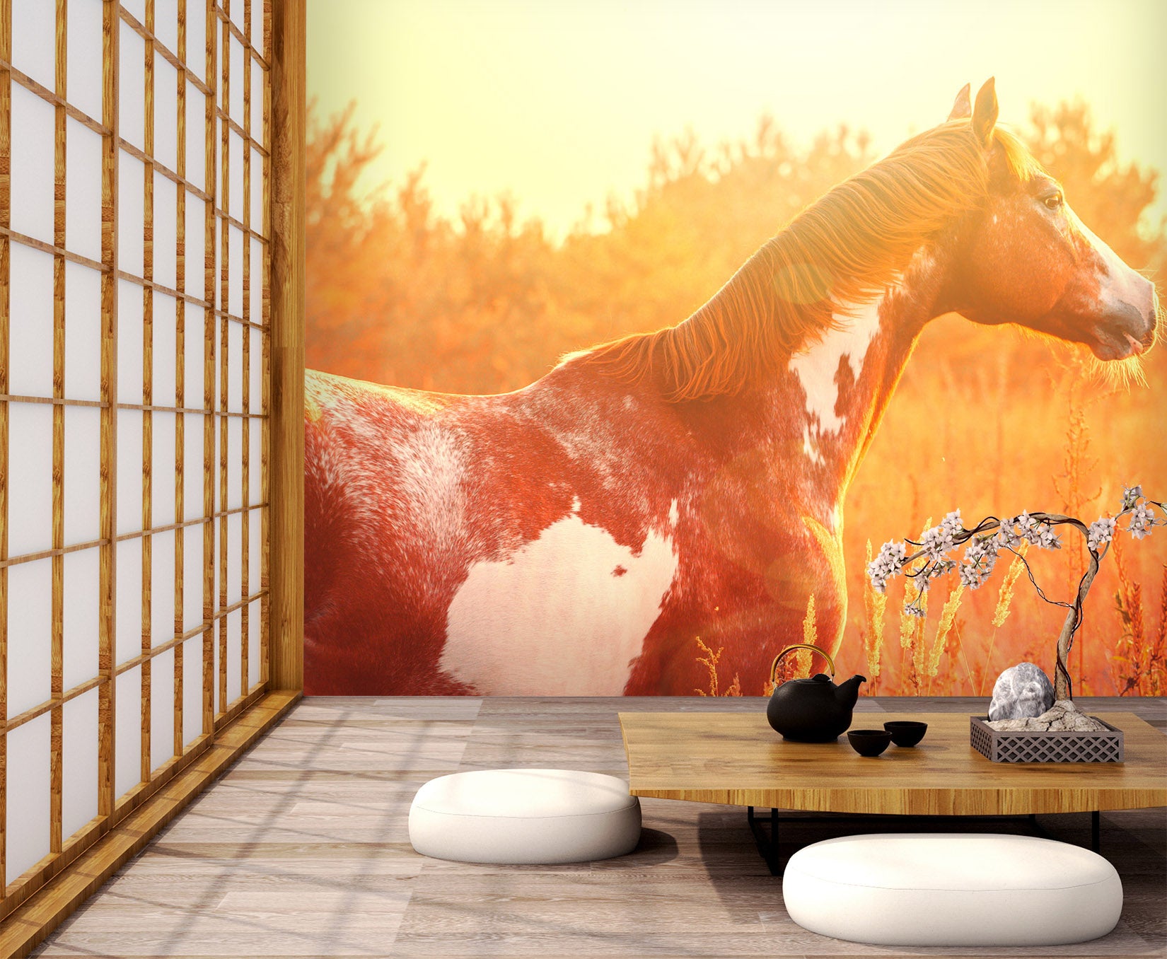 3D Dusk Grassland Horse 107 Wall Murals