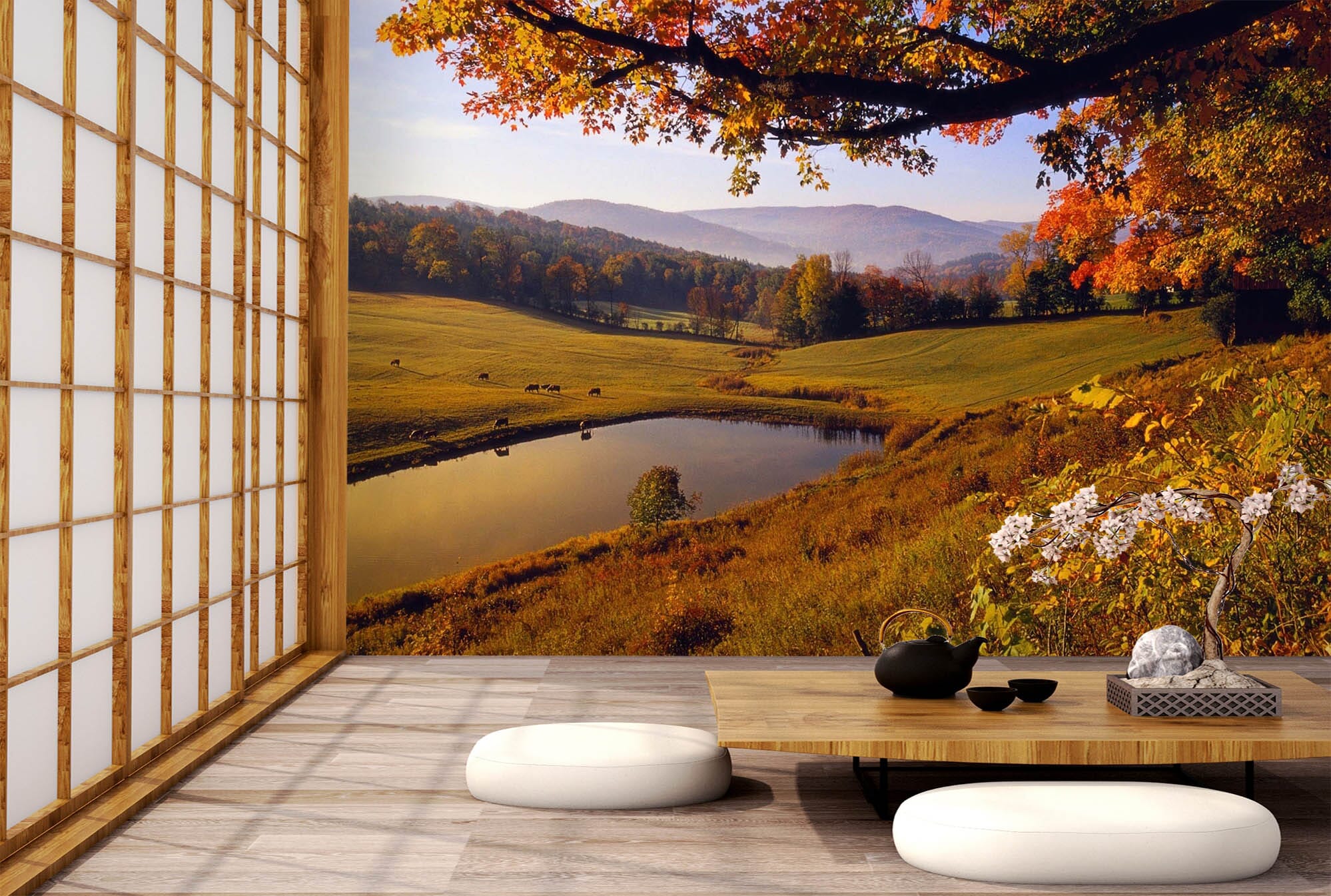 3D Tree Autumn Yellow 027 Wall Murals Wallpaper AJ Wallpaper 2 