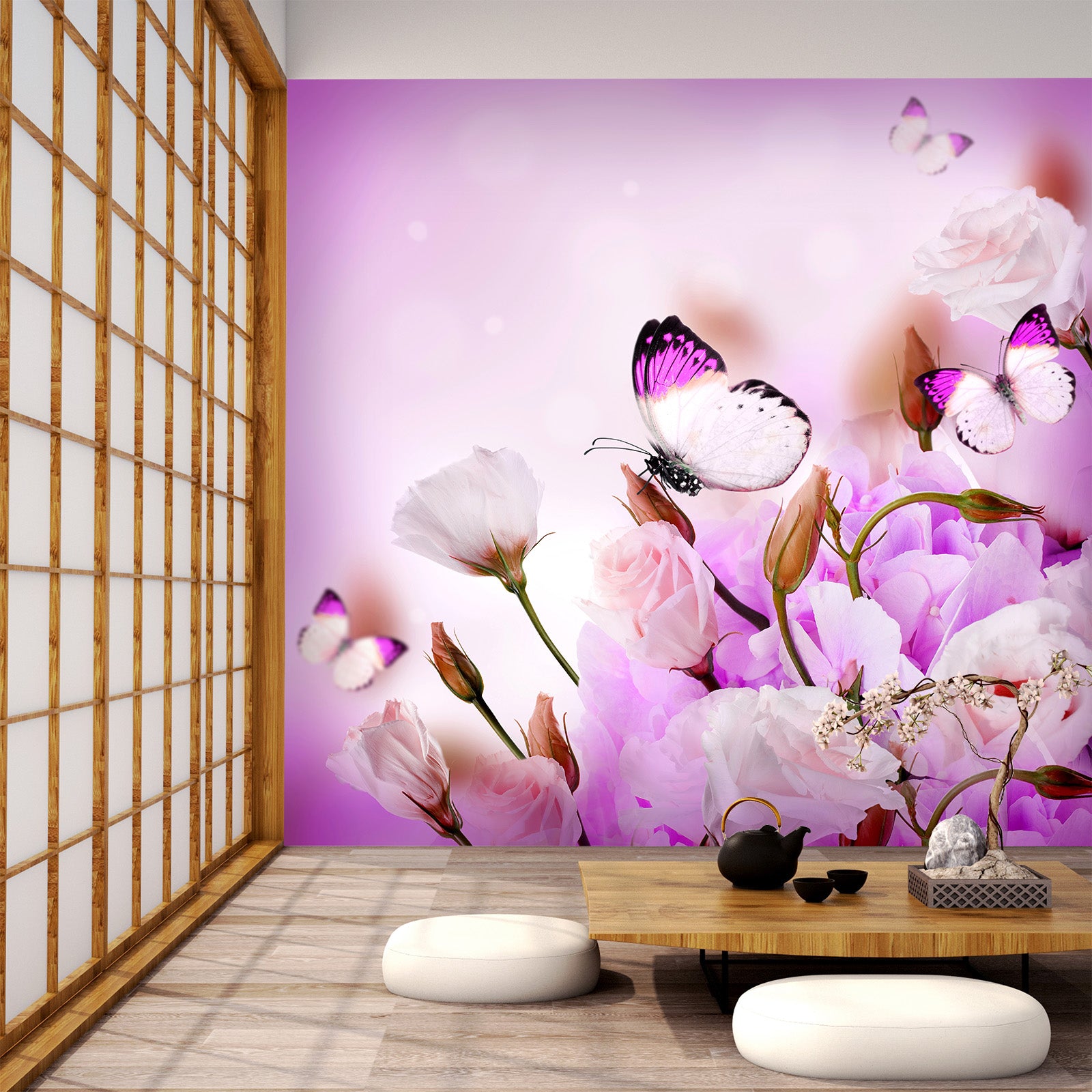 3D Pink Rose Butterfly 395 Wall Murals