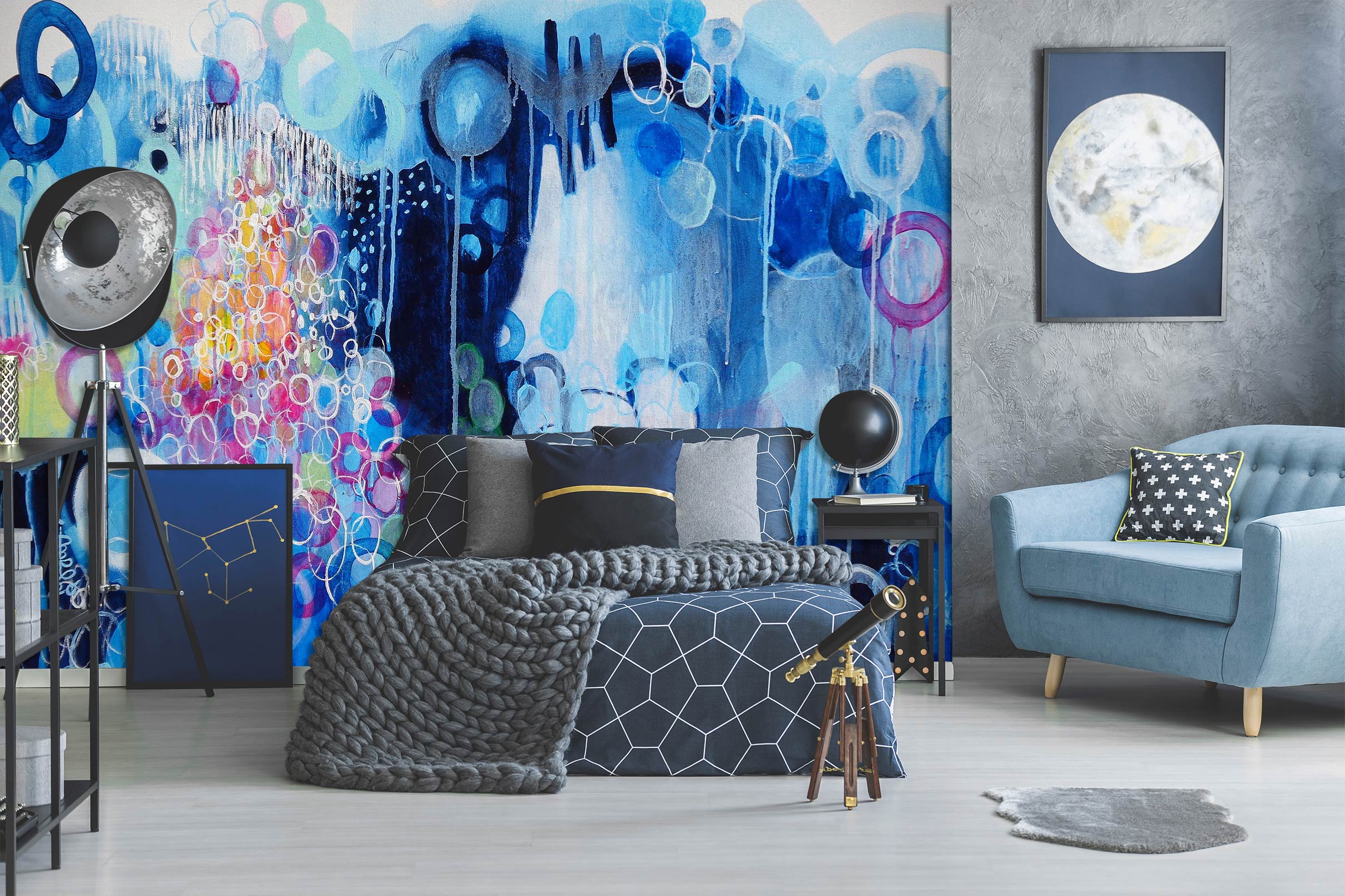 3D Blue Circle Pattern 12101 Misako Chida Wall Mural Wall Murals