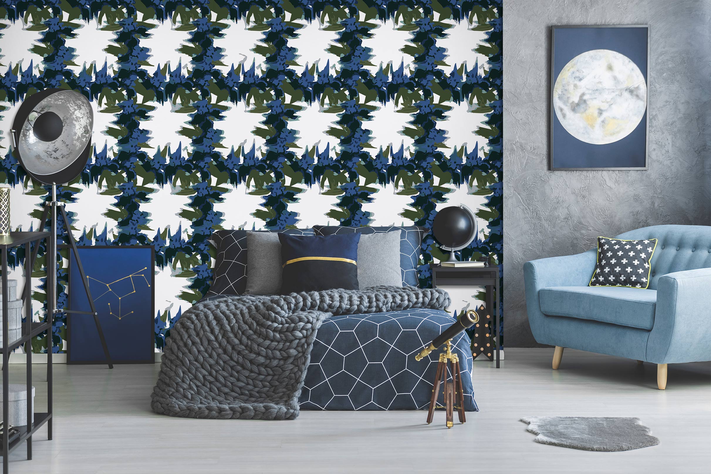 3D Blue Flower Vine Lattice Pattern 12085 Kashmira Jayaprakash Wall Mural Wall Murals