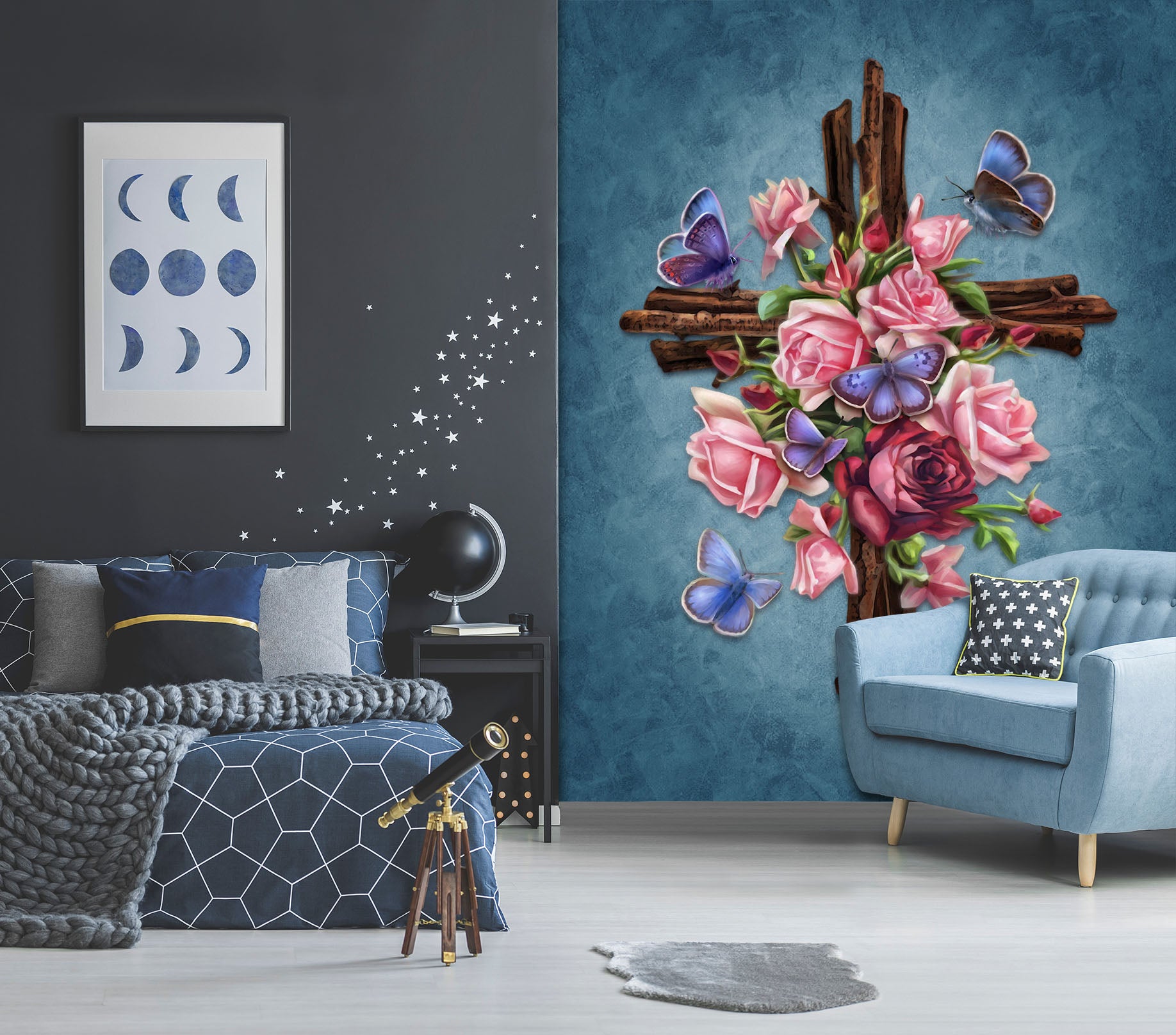 3D Rose Butterfly 8787 Brigid Ashwood Wall Mural Wall Murals