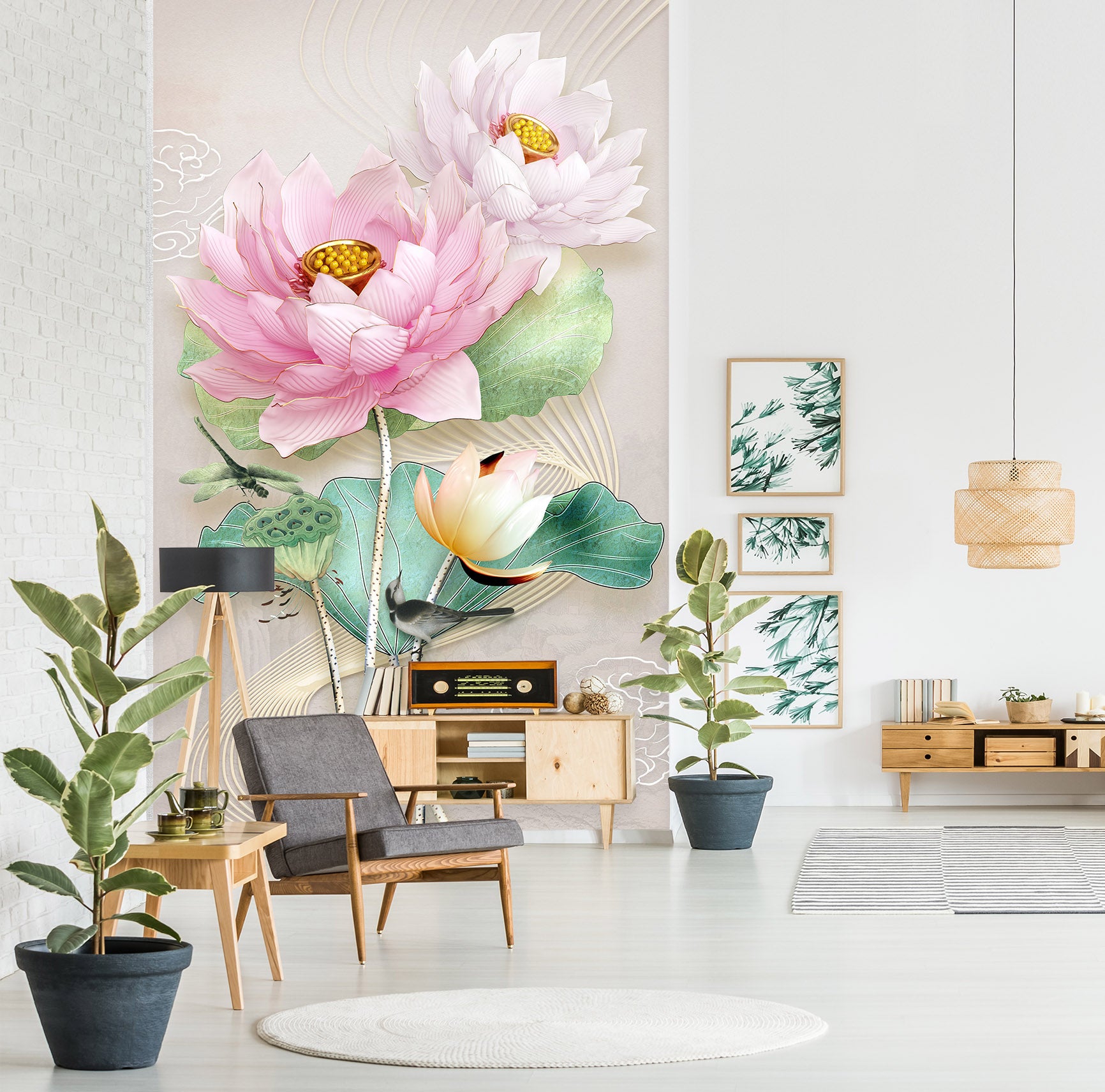 3D Lotus Bloom 1857 Wall Murals