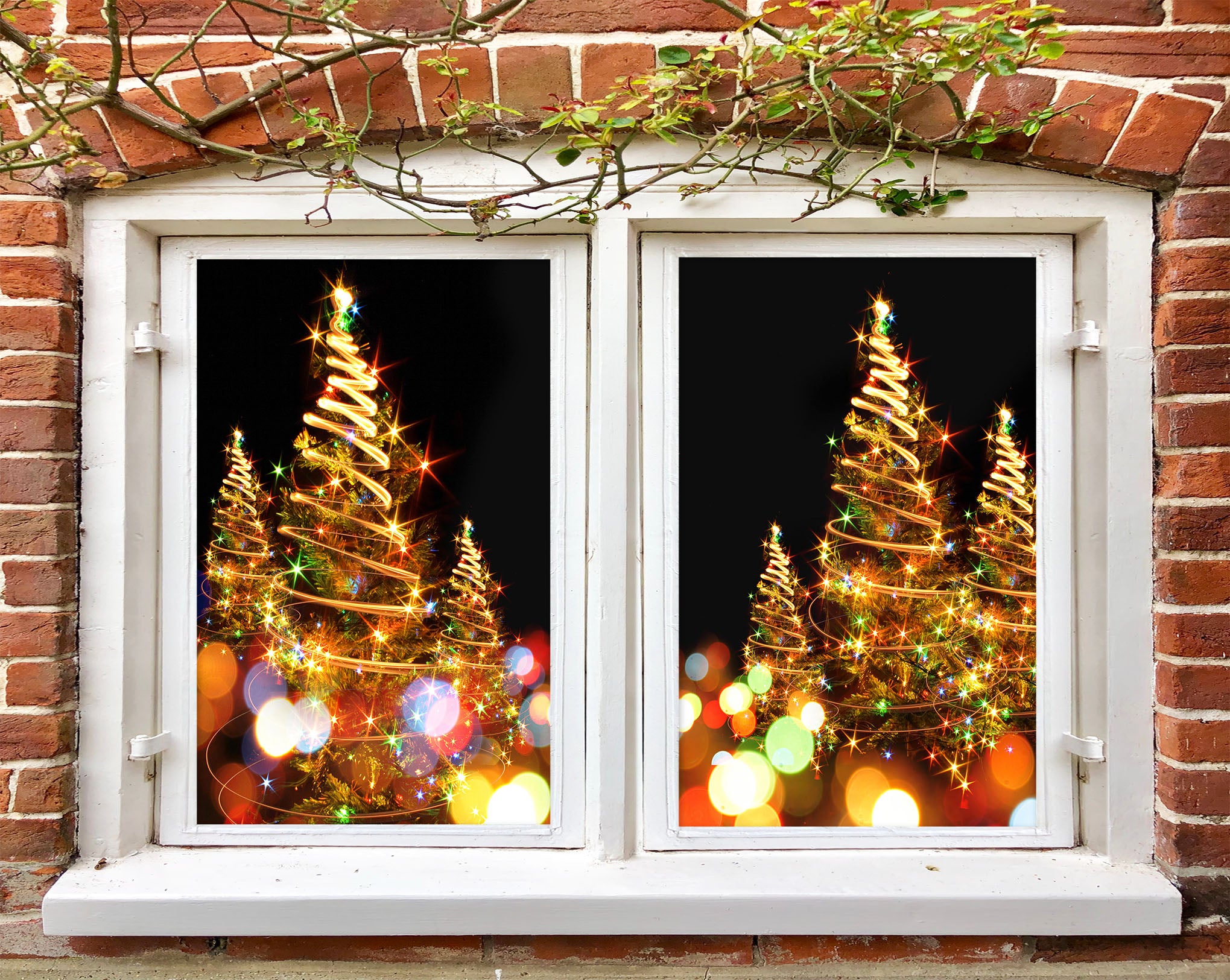 3D Christmas Tree Aperture 42164 Christmas Window Film Print Sticker Cling Stained Glass Xmas