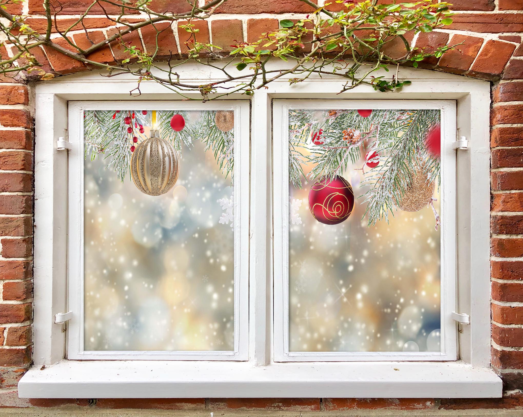 3D Snow Golden Red Ball 42144 Christmas Window Film Print Sticker Cling Stained Glass Xmas