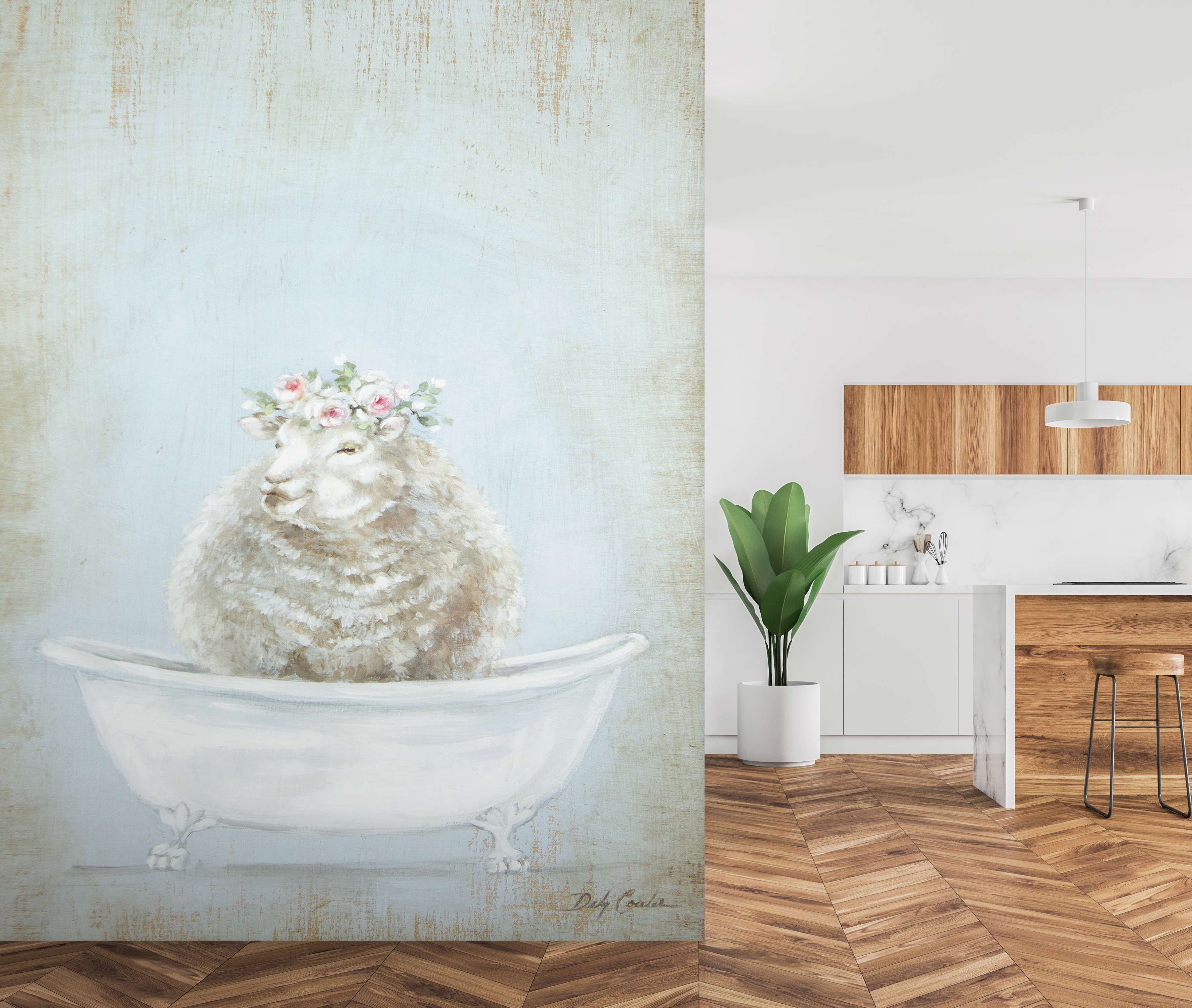 3D Sheep Bath 4039 Debi Coules Wall Mural Wall Murals