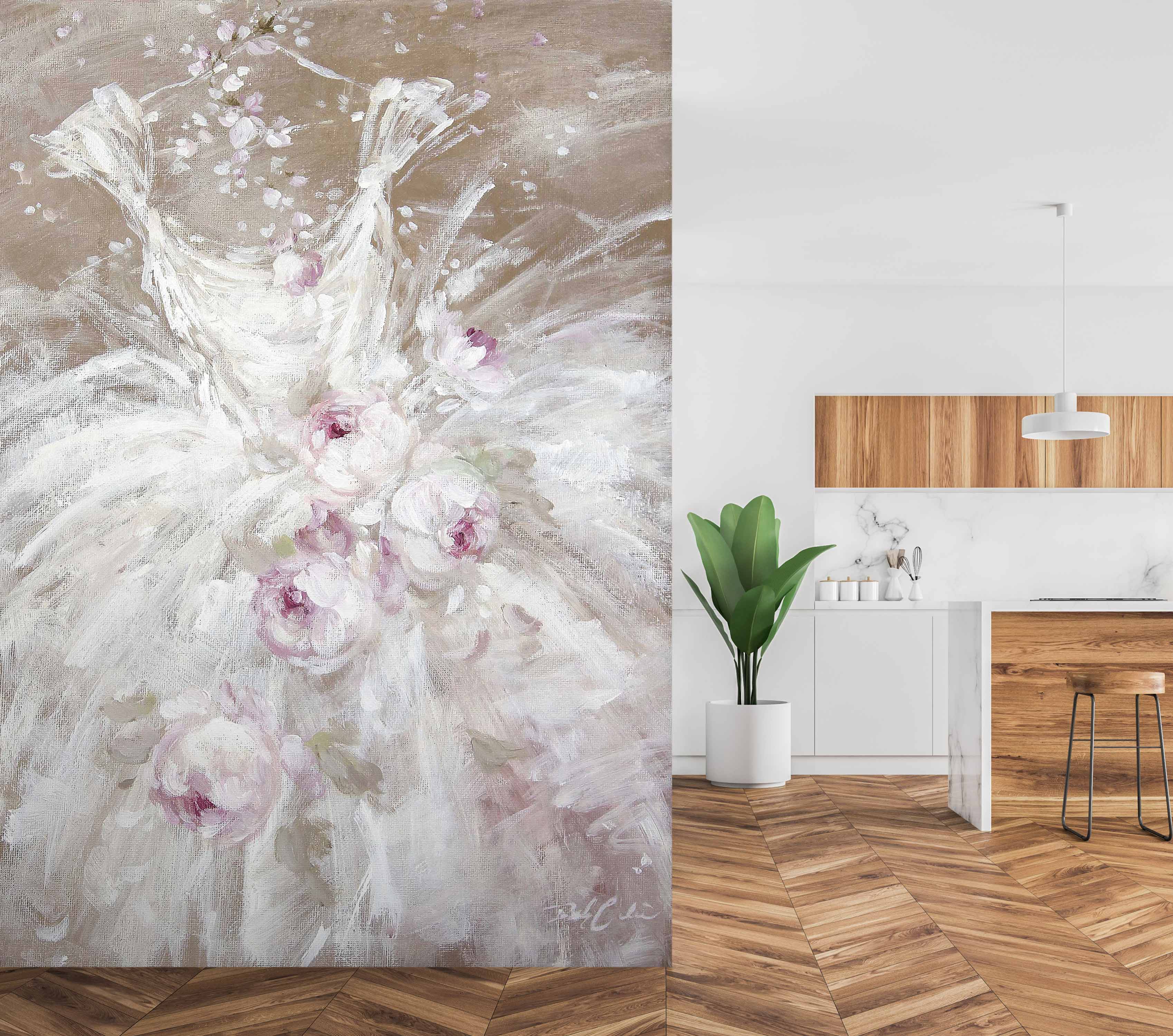 3D White Wedding Dress Flowers 4045 Debi Coules Wall Mural Wall Murals