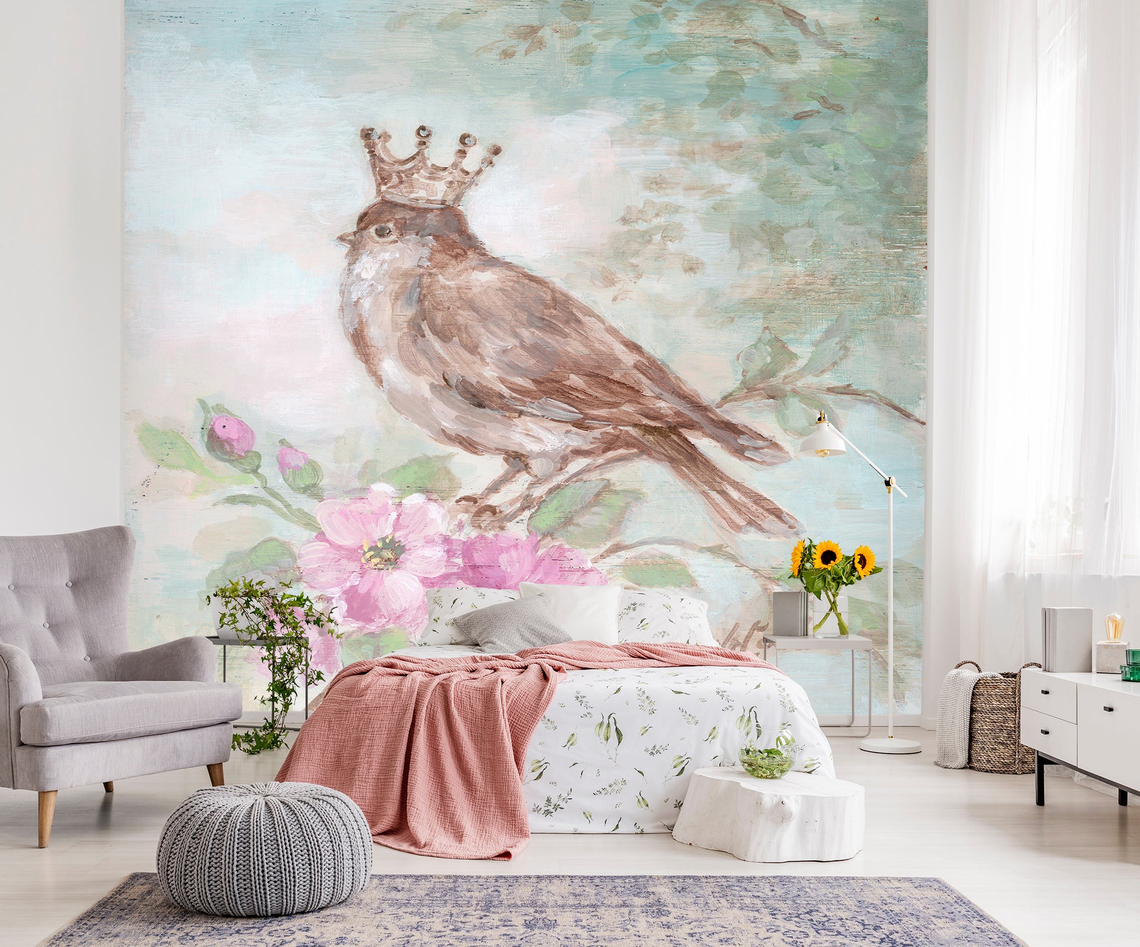 3D Crown Bird Flower Branch 3164 Debi Coules Wall Mural Wall Murals