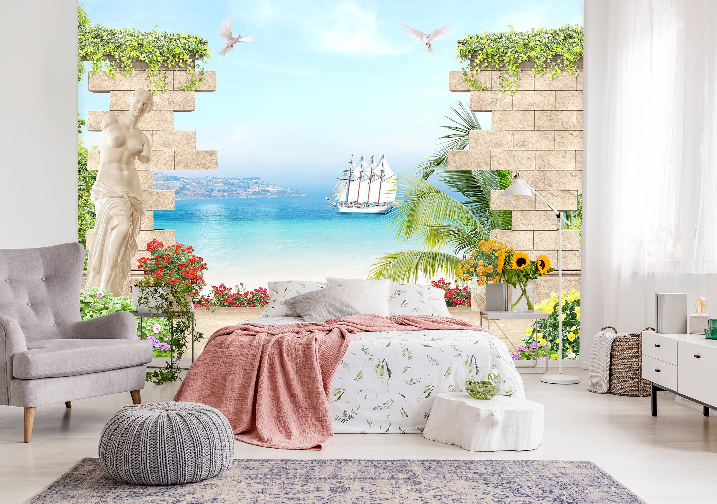 3D Sea Boat 2046 Wall Murals