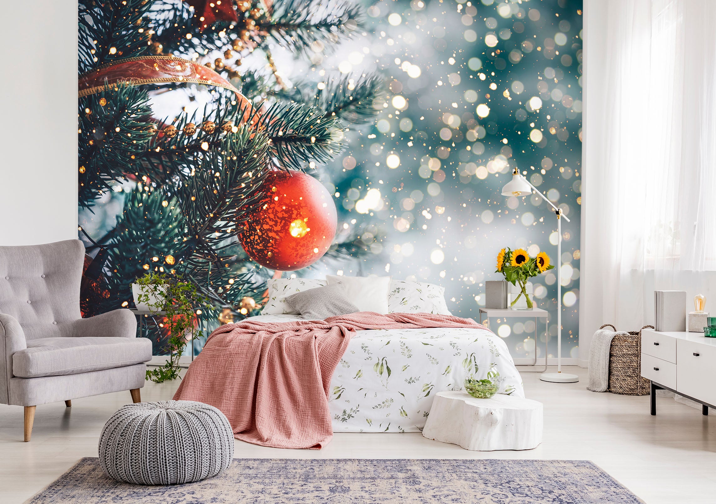 3D Snow Tree Red Ball 58049 Wall Murals