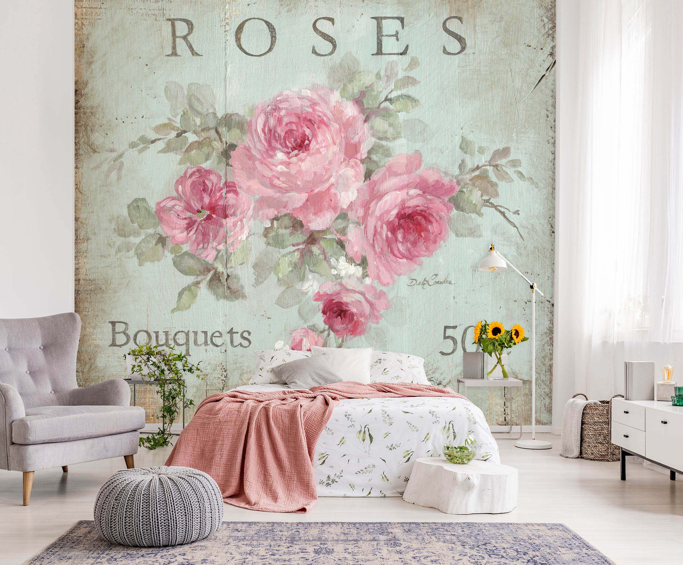 3D Pink Flowers Rose 3185 Debi Coules Wall Mural Wall Murals