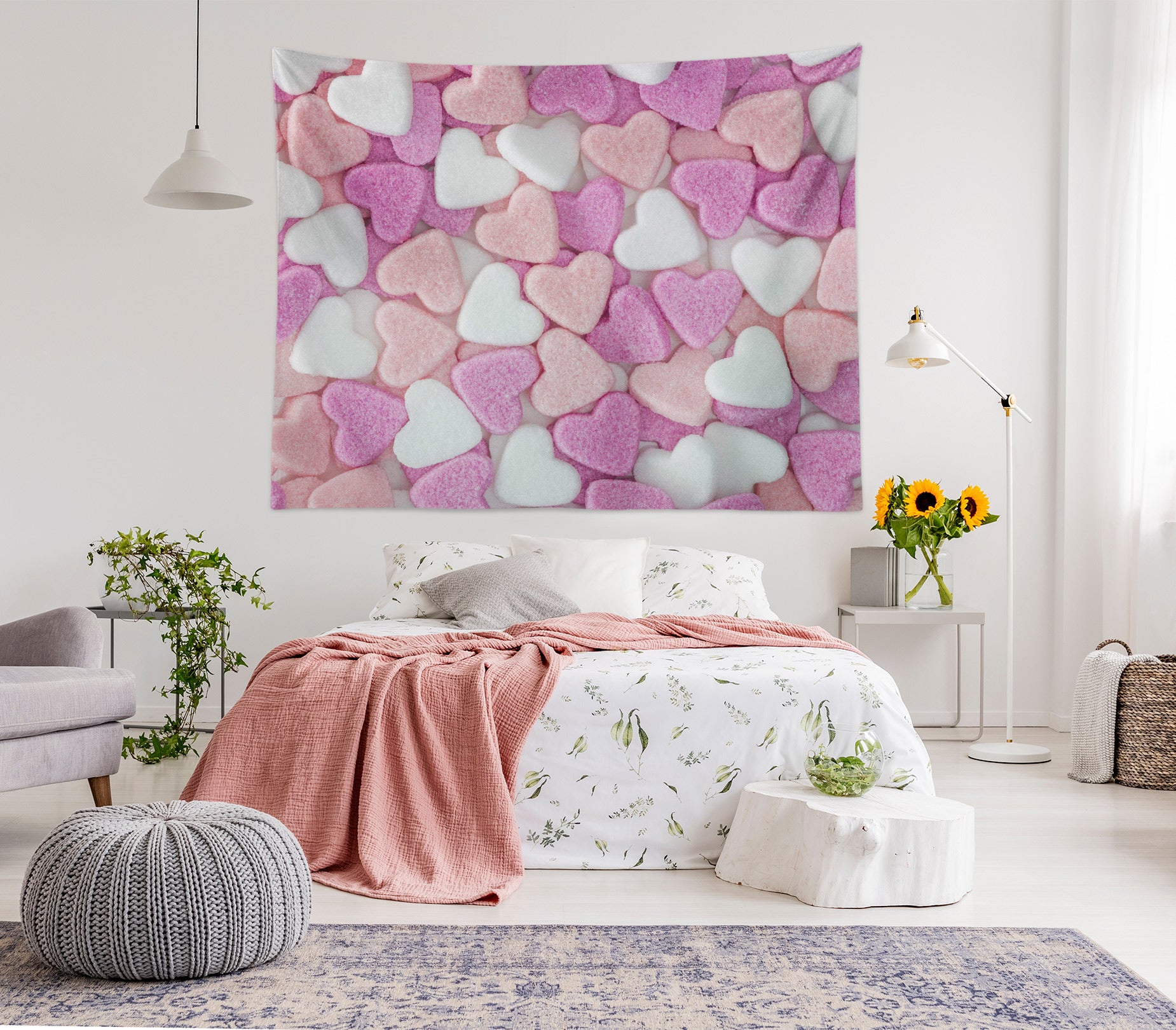 3D Pink White Heart 11673 Assaf Frank Tapestry Hanging Cloth Hang