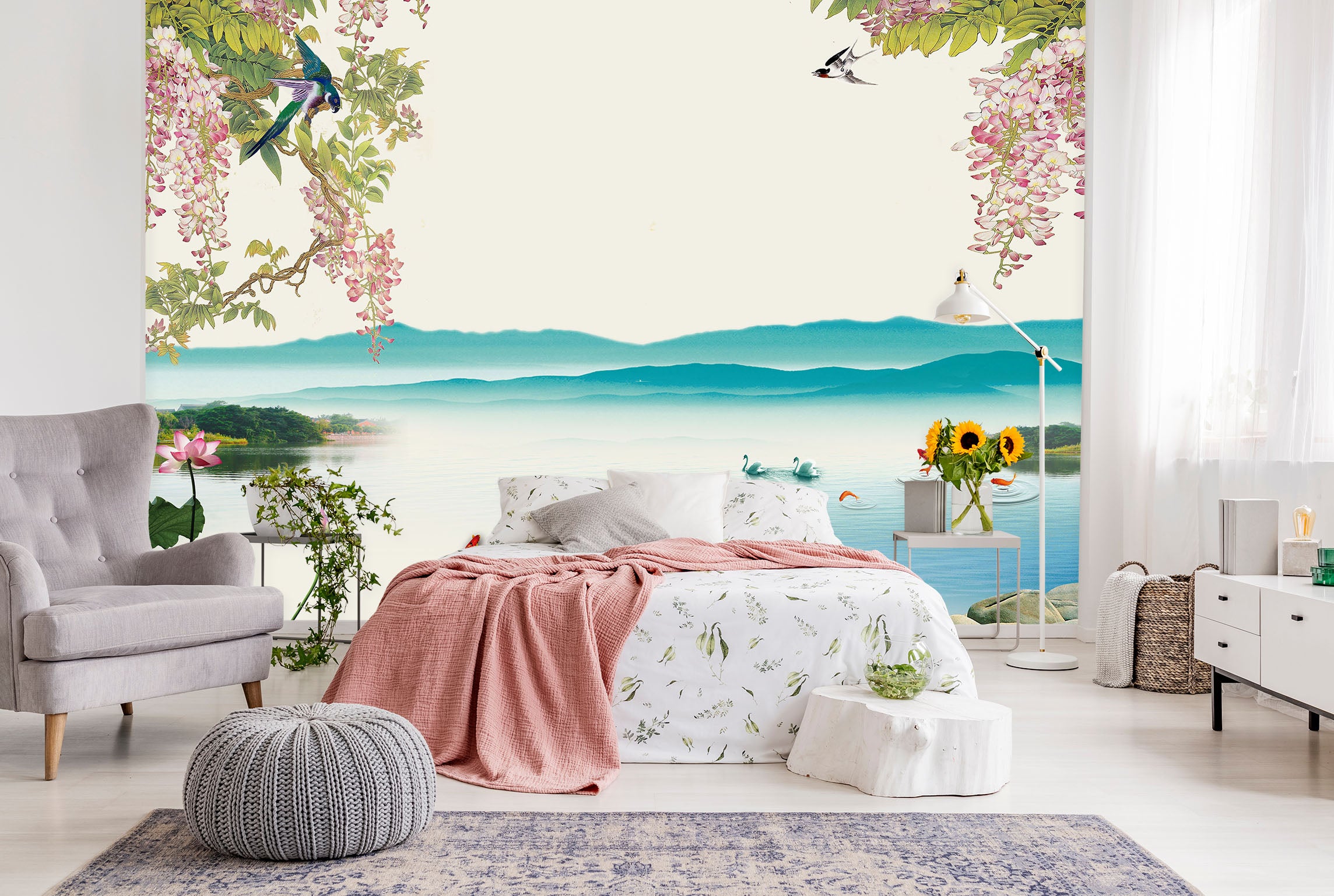 3D Flower Bird 1594 Wall Murals