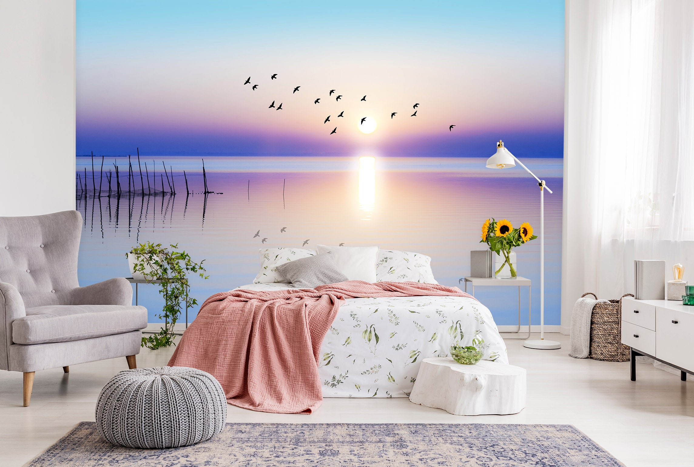 3D Sunset Bird Lake 1133 Wall Murals