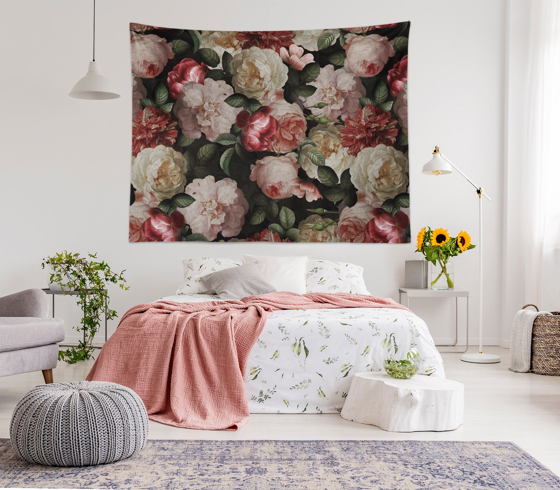 3D Red White Flower 914 Uta Naumann Tapestry Hanging Cloth Hang