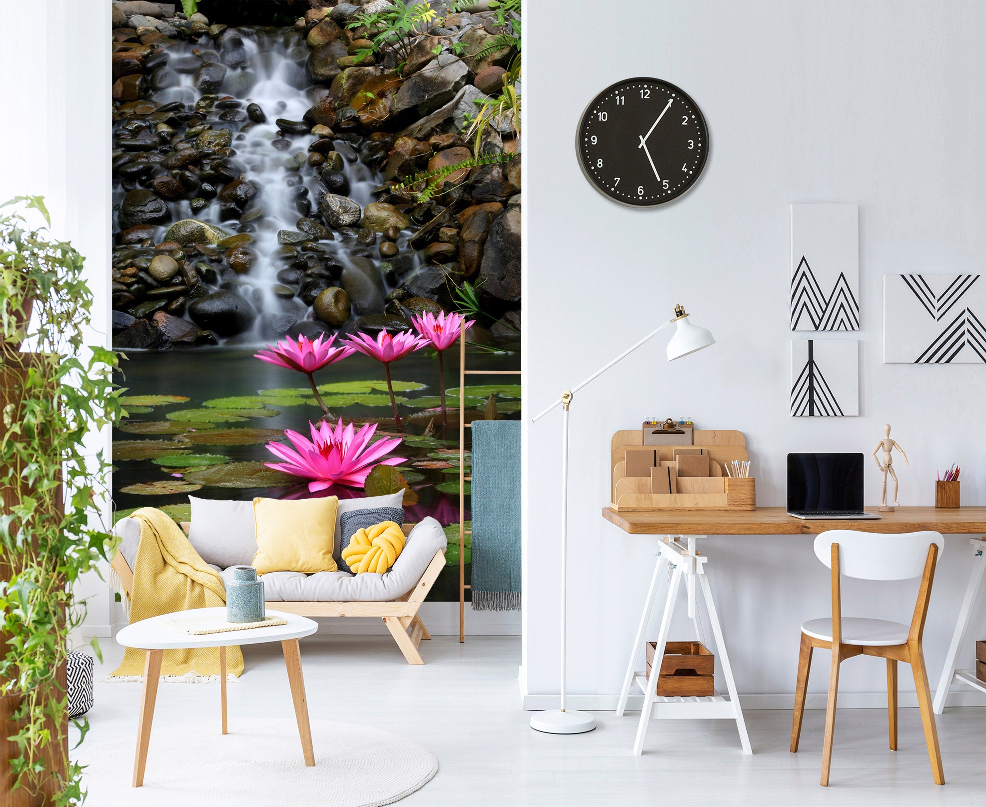 3D Waterfall Lotus 1399 Wall Mural Wall Murals