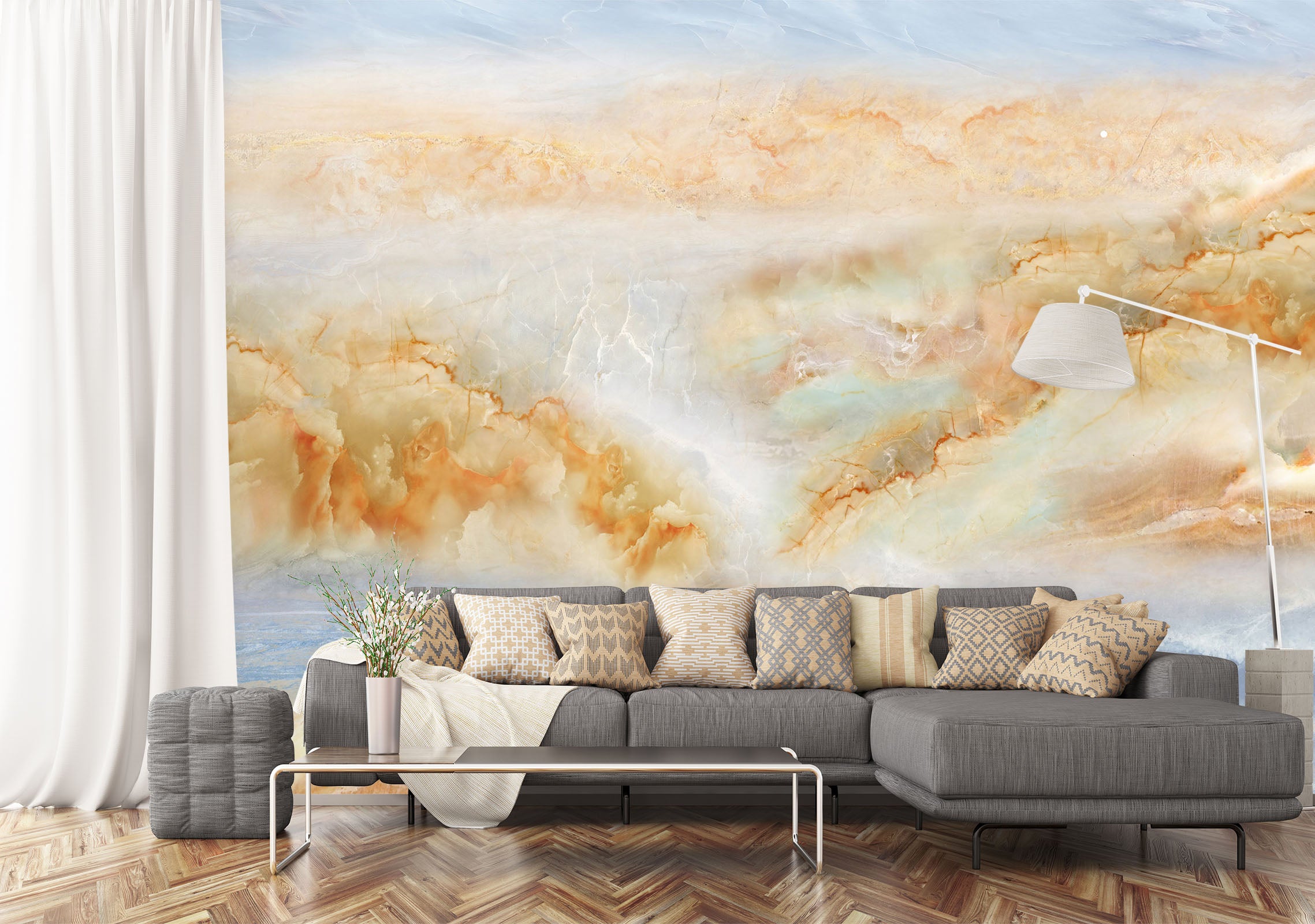 3D Yellow Mountain Peak 1405 Wall Murals