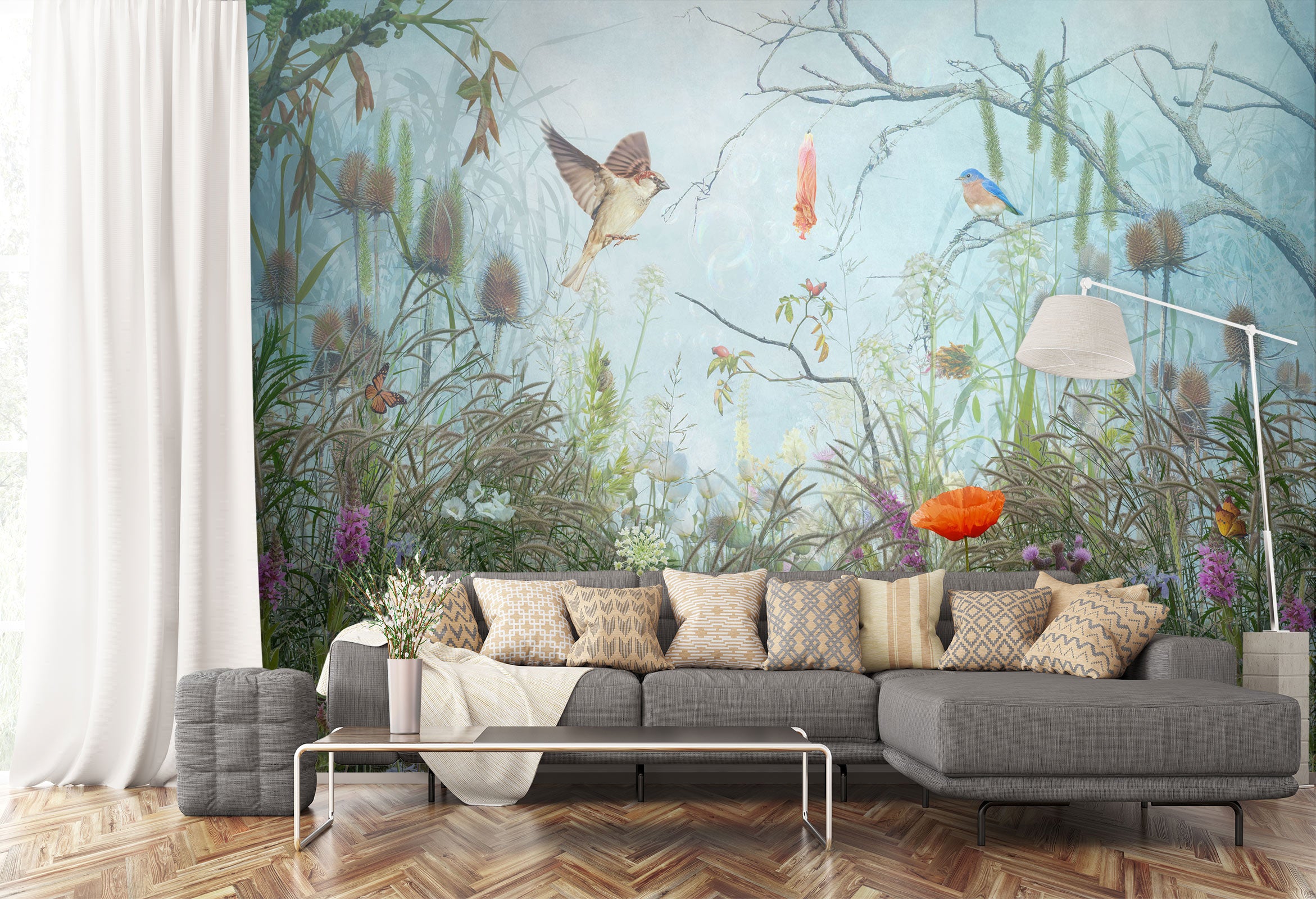 3D Garden Bird Grass 5215 Beth Sheridan Wall Mural Wall Murals