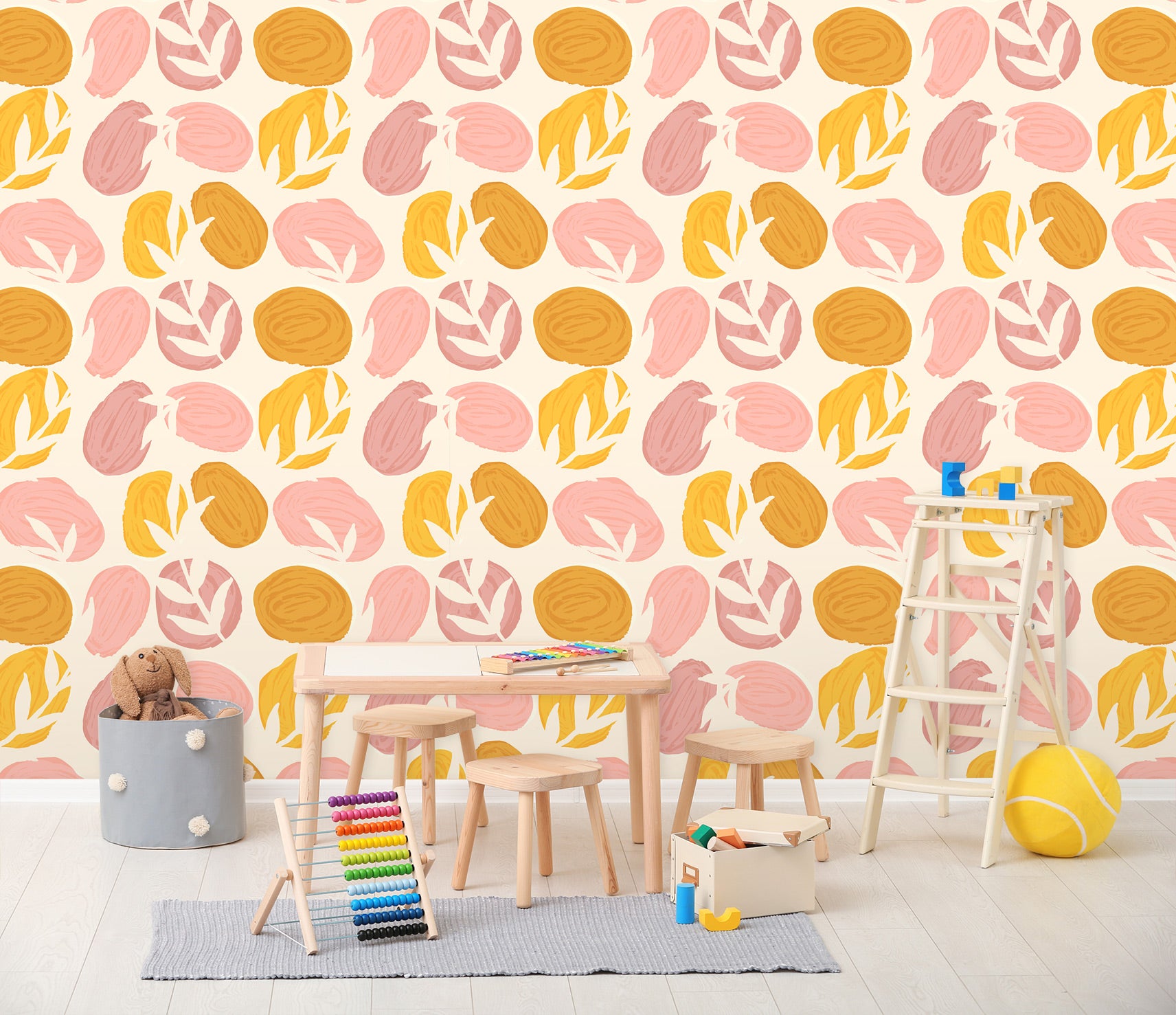 3D Yellow Pink Circle Leaf Pattern 12086 Kashmira Jayaprakash Wall Mural Wall Murals