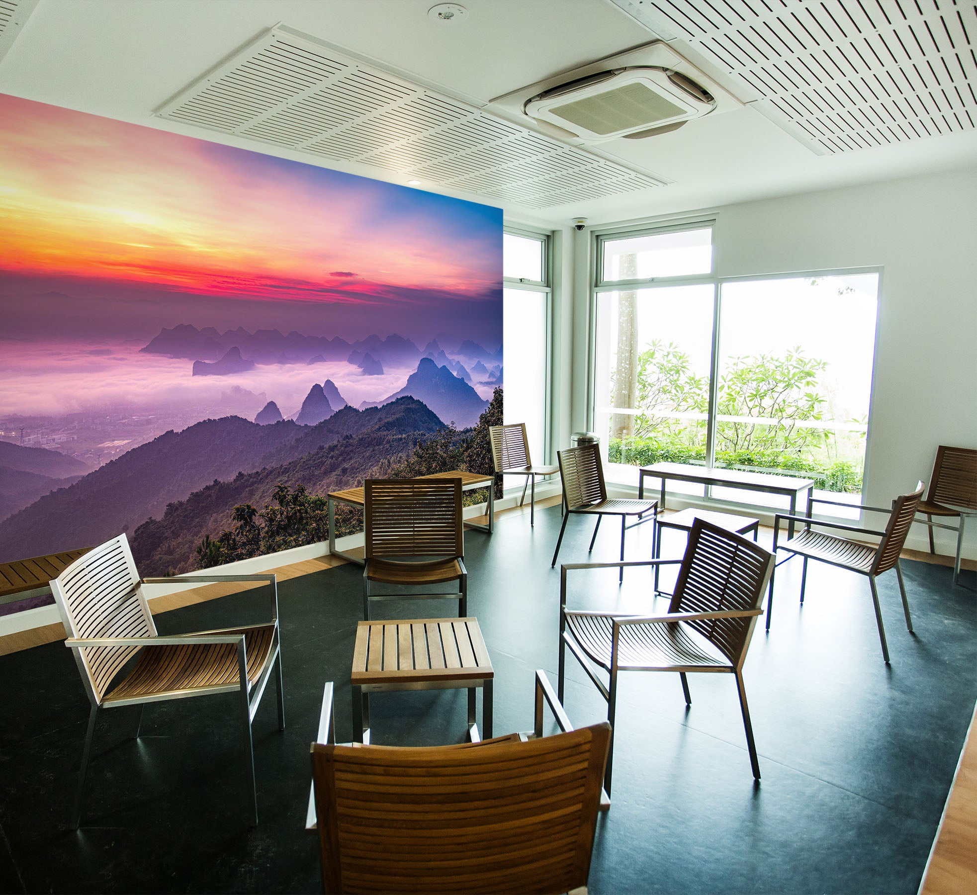 3D Sunset Mountain 216 Wall Murals