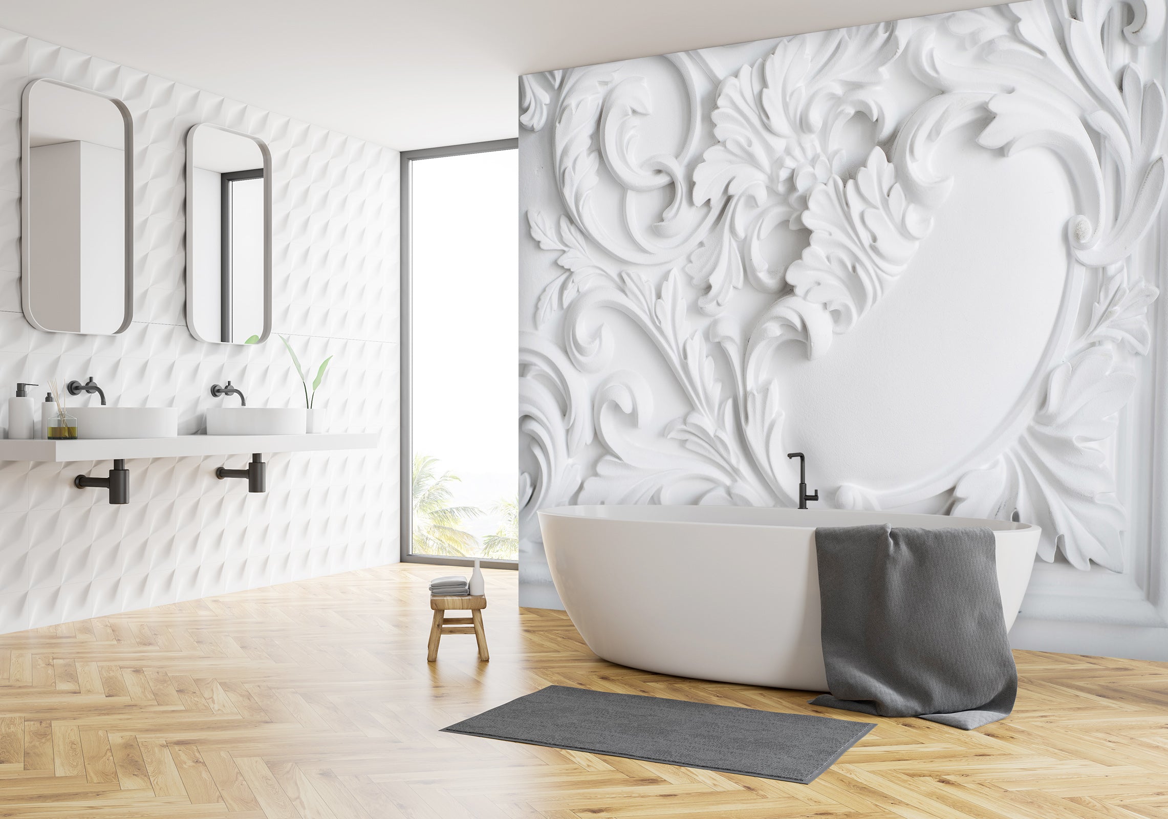 3D White Engraving 1634 Wall Murals