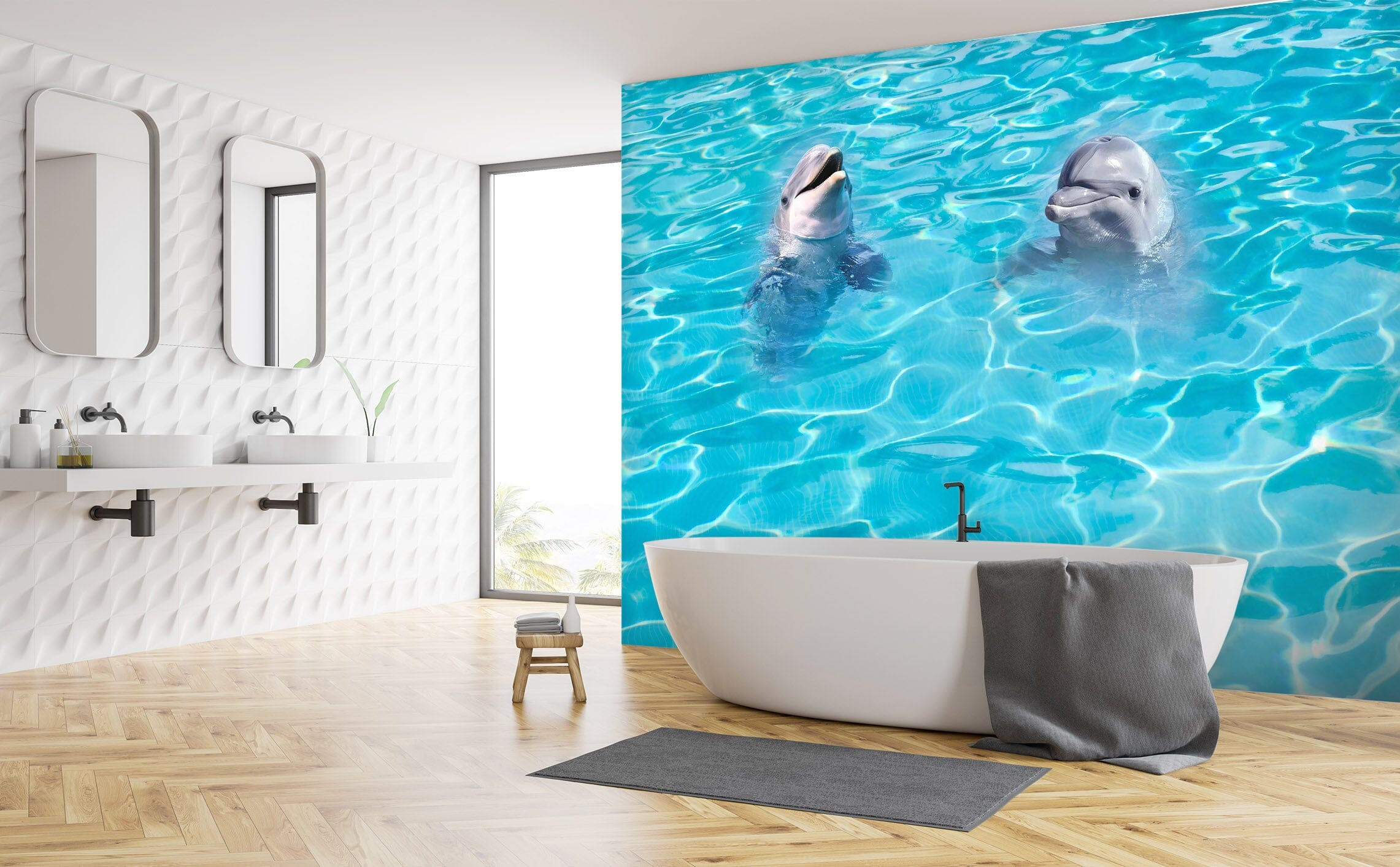 3D Dolphin Water Pattern Blue 093 Wall Murals Wallpaper AJ Wallpaper 2 