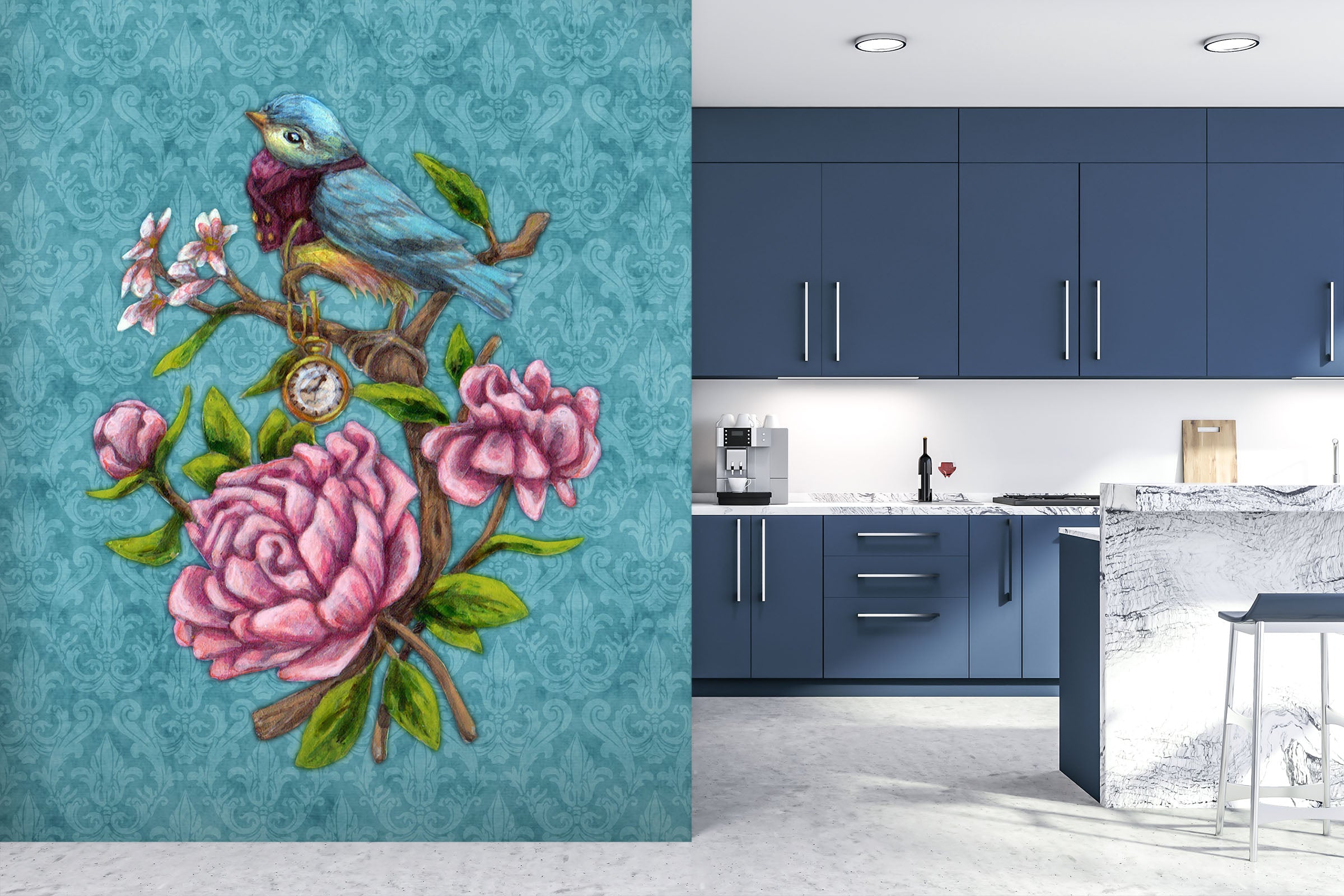 3D Pink Flower Bird 8759 Brigid Ashwood Wall Mural Wall Murals