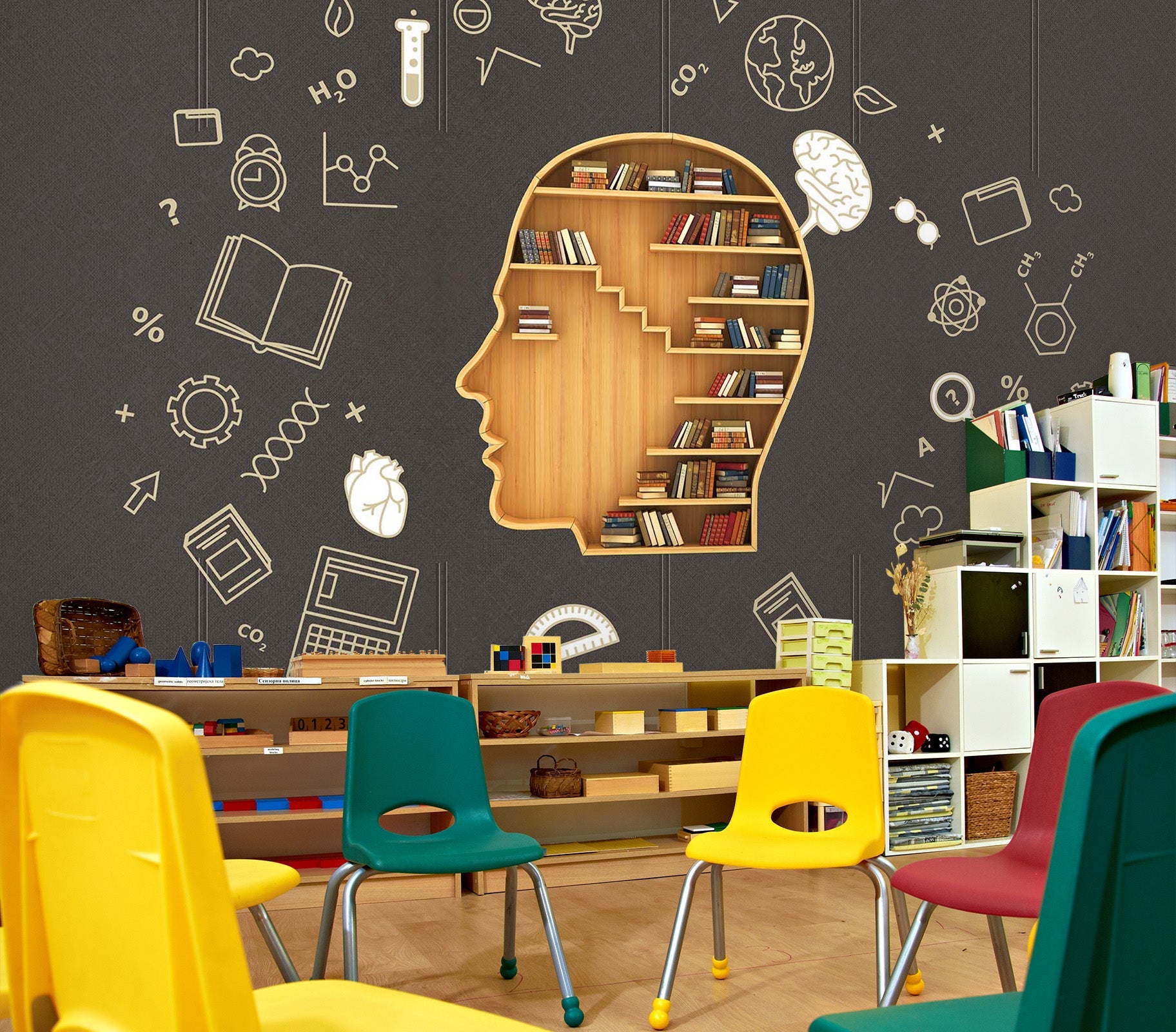 3D Head Bookcase 154 Wall Murals Wallpaper AJ Wallpaper 2 