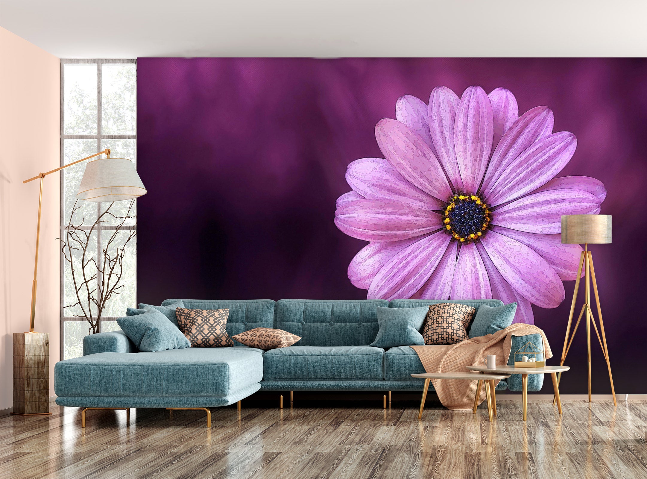 3D Purple Daisy 9167 Alius Herb Wall Mural Wall Murals