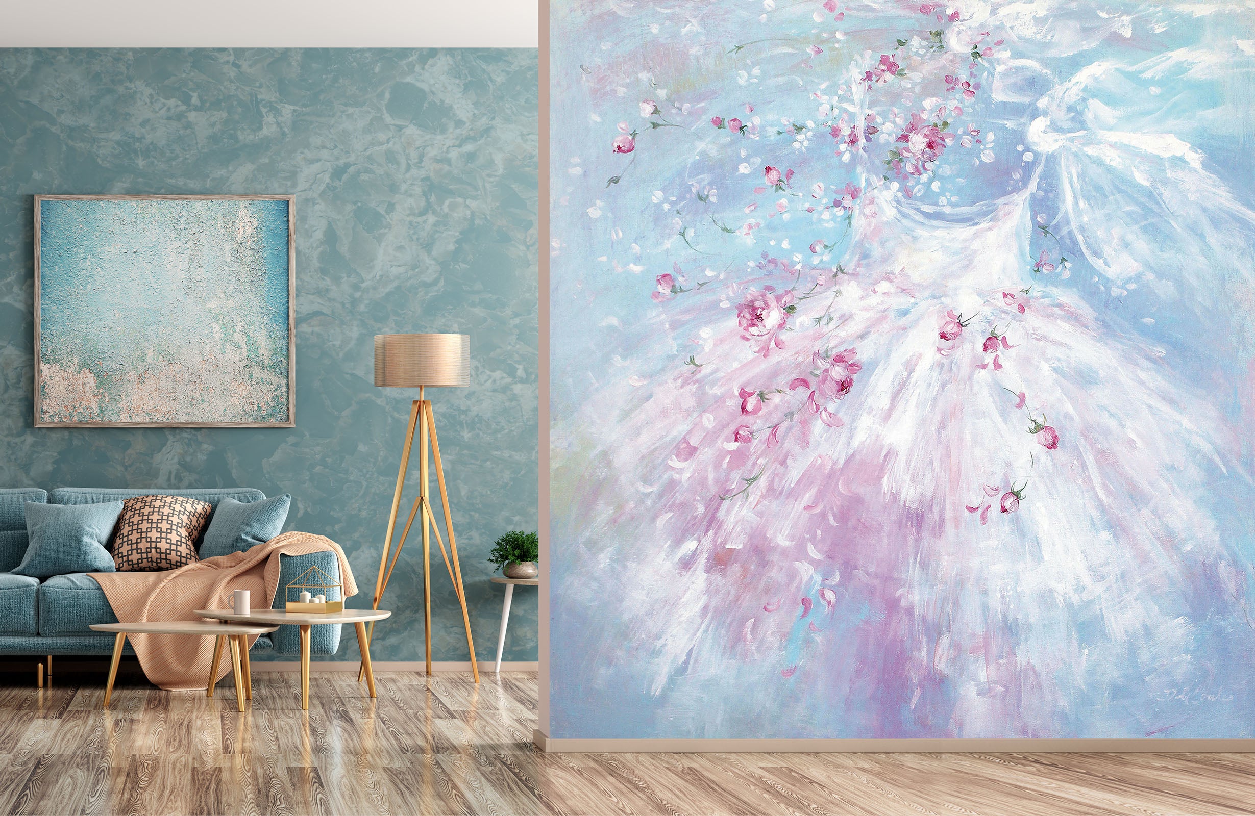 3D Pink Flowers Petals Dress 3126 Debi Coules Wall Mural Wall Murals