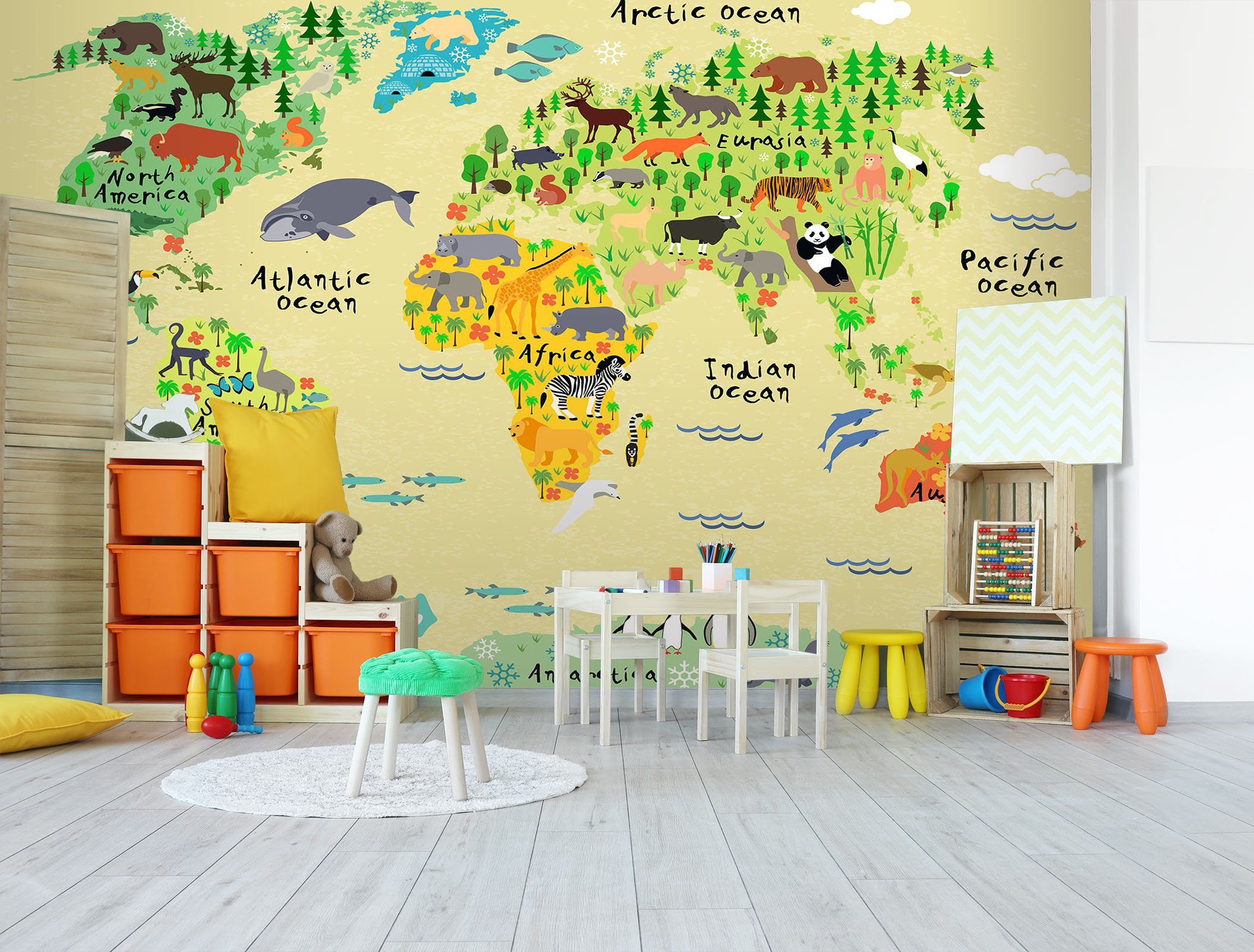 3D Cartoon Animal Map 052 Wall Murals Wallpaper AJ Wallpaper 2 